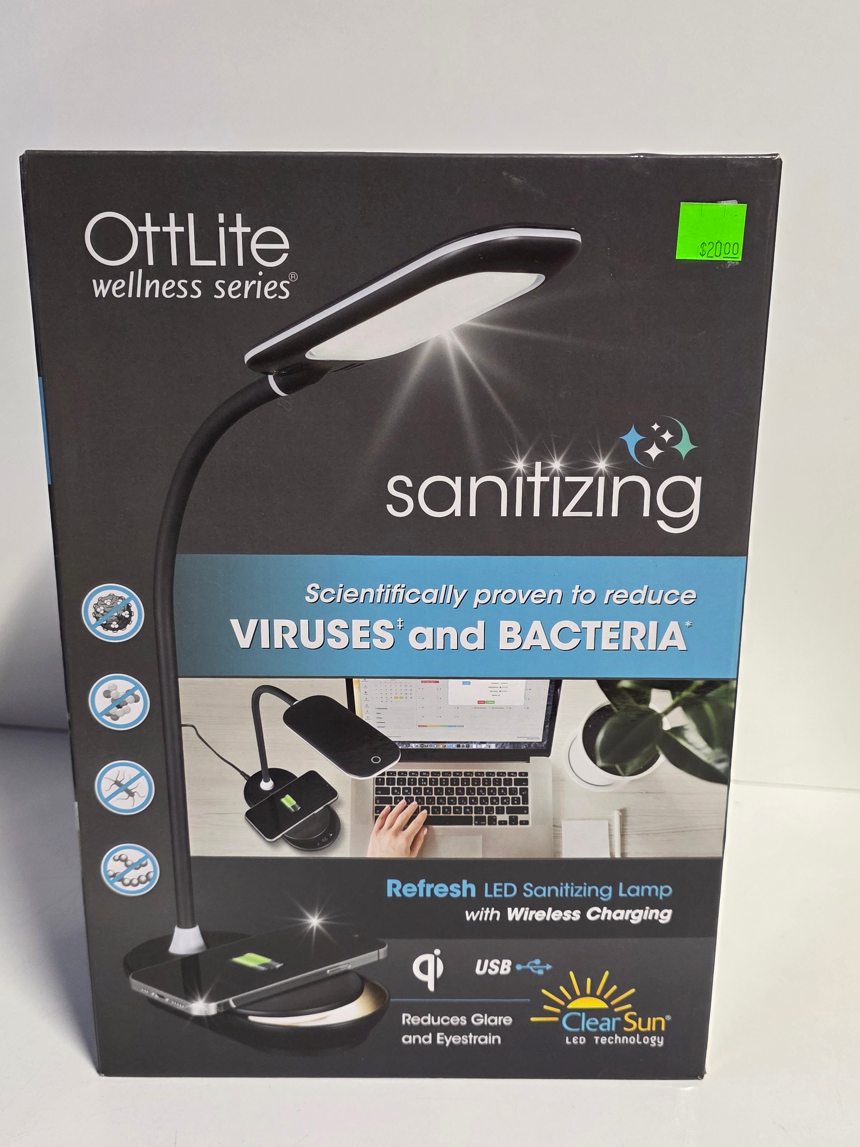 OttLite Wellness Series Refresh LED Sanitizing Desk Lamp With Wireless Charging