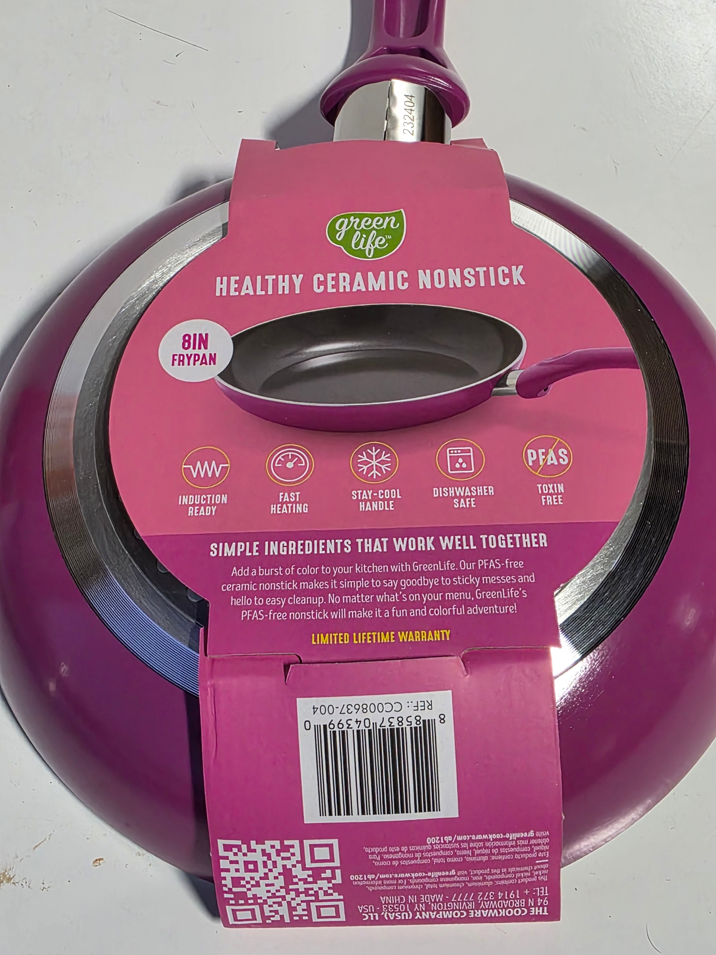 Purple GreenLife Ceramic Nonstick 8 Inch Frypan Purple Stay Cool Handle Induction Ready