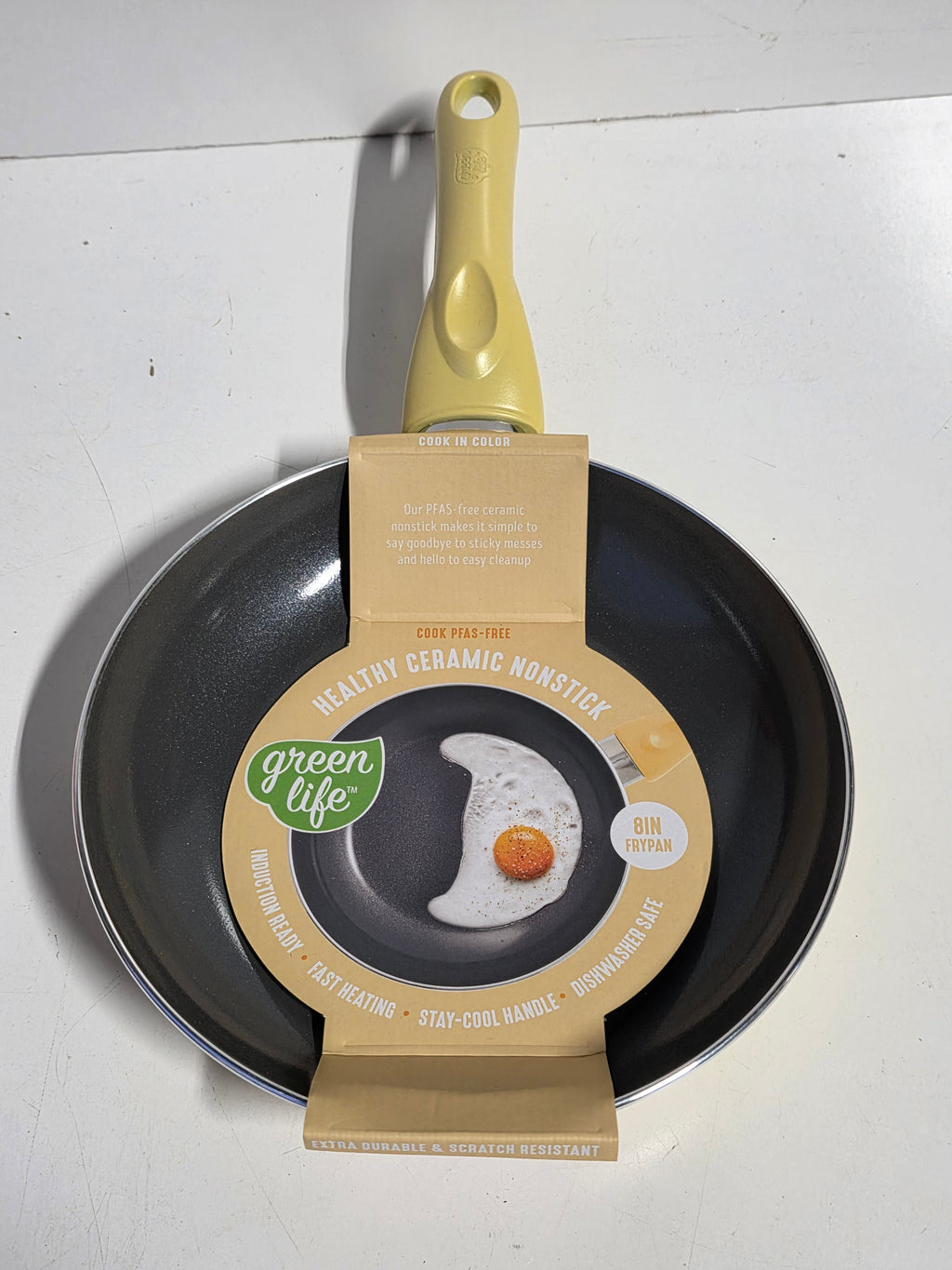 Yellow GreenLife Ceramic Nonstick 8 Inch Frypan Yellow Stay Cool Handle Induction Ready