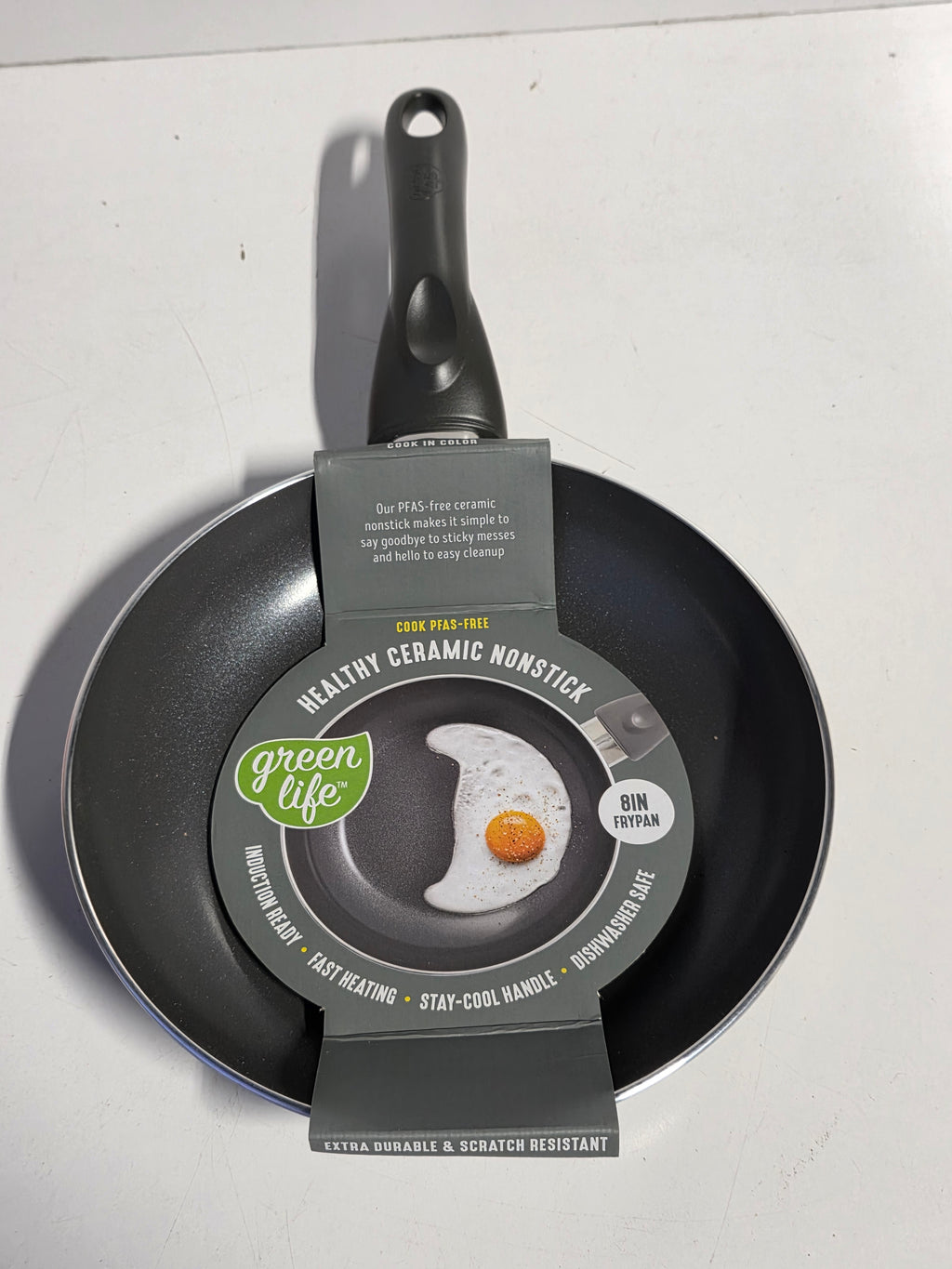 Grey GreenLife Ceramic Nonstick 8 Inch Frypan Gray Stay Cool Handle Induction Ready