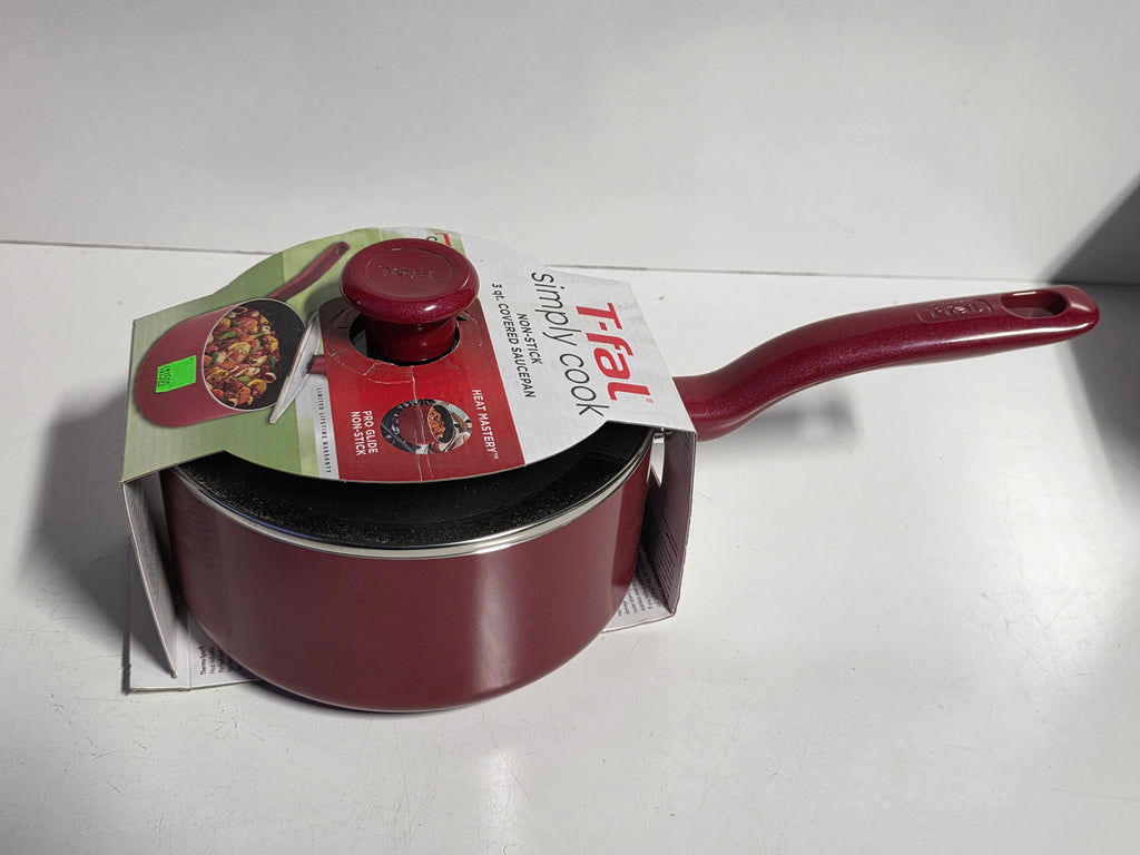 T-fal Nonstick Covered Saucepan Red Cookware Essential Kitchen Pot 3 Quart Set