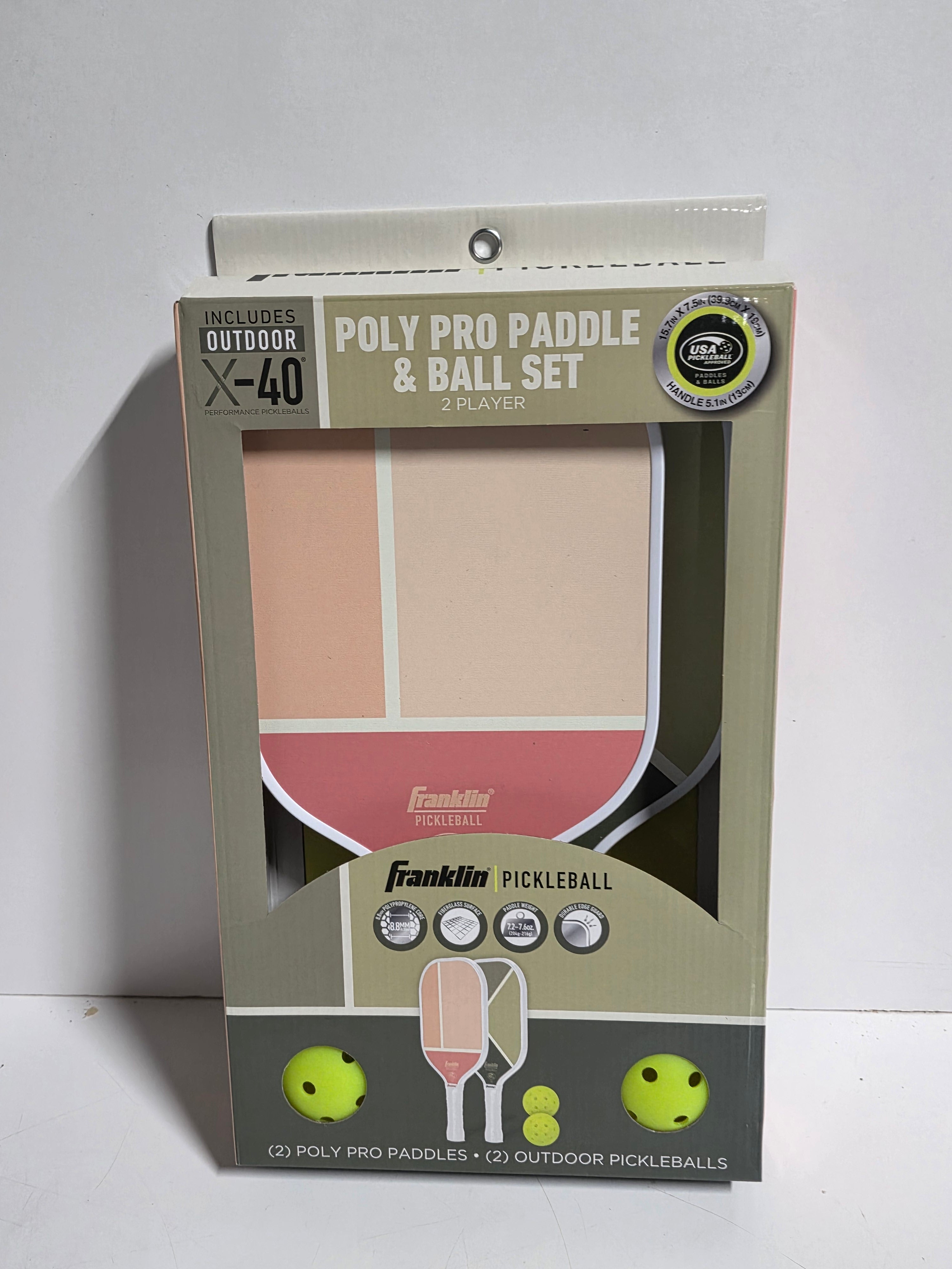 Franklin Pickleball Poly Pro Paddle And Outdoor X-40 Ball Set Two Player Edition