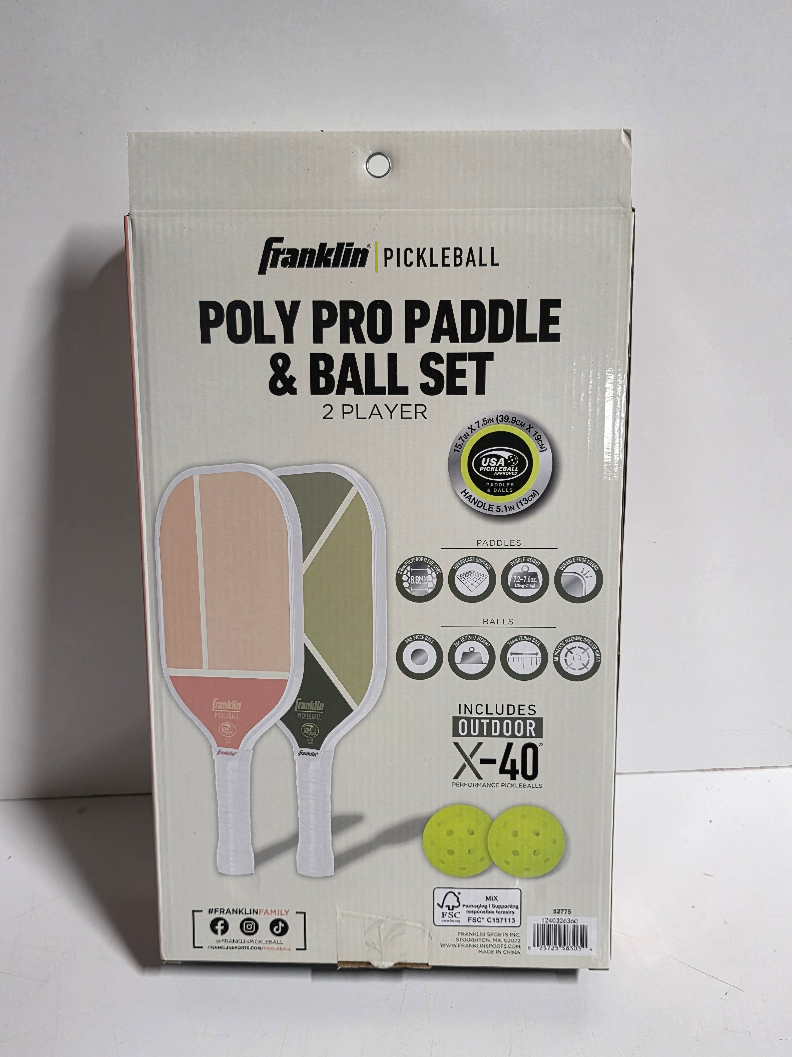 Franklin Pickleball Poly Pro Paddle And Outdoor X-40 Ball Set Two Player Edition