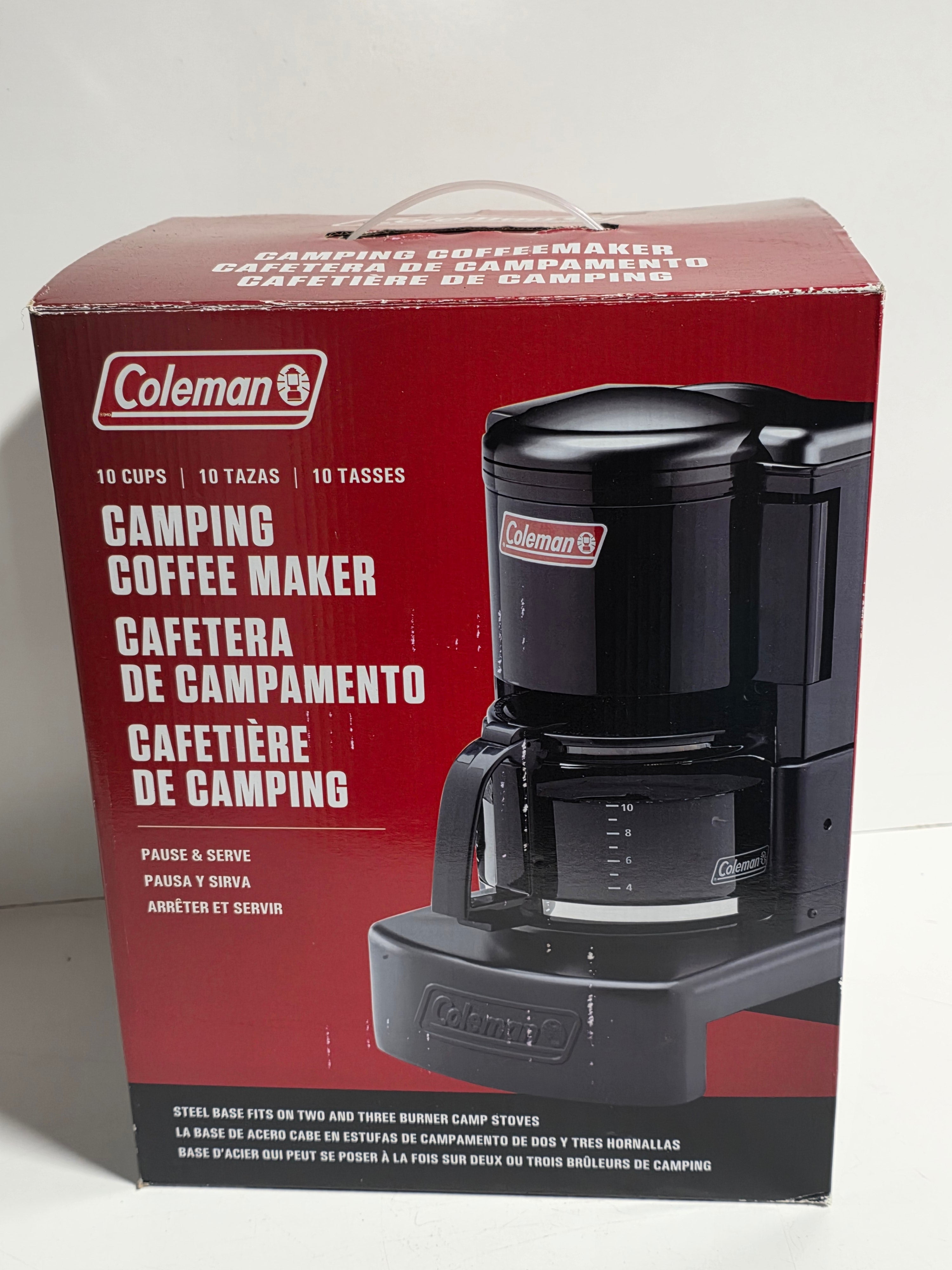 Coleman Camping Coffee Maker Steel Base 10 Cup Camp Stove Compatible Outdoor Brewer