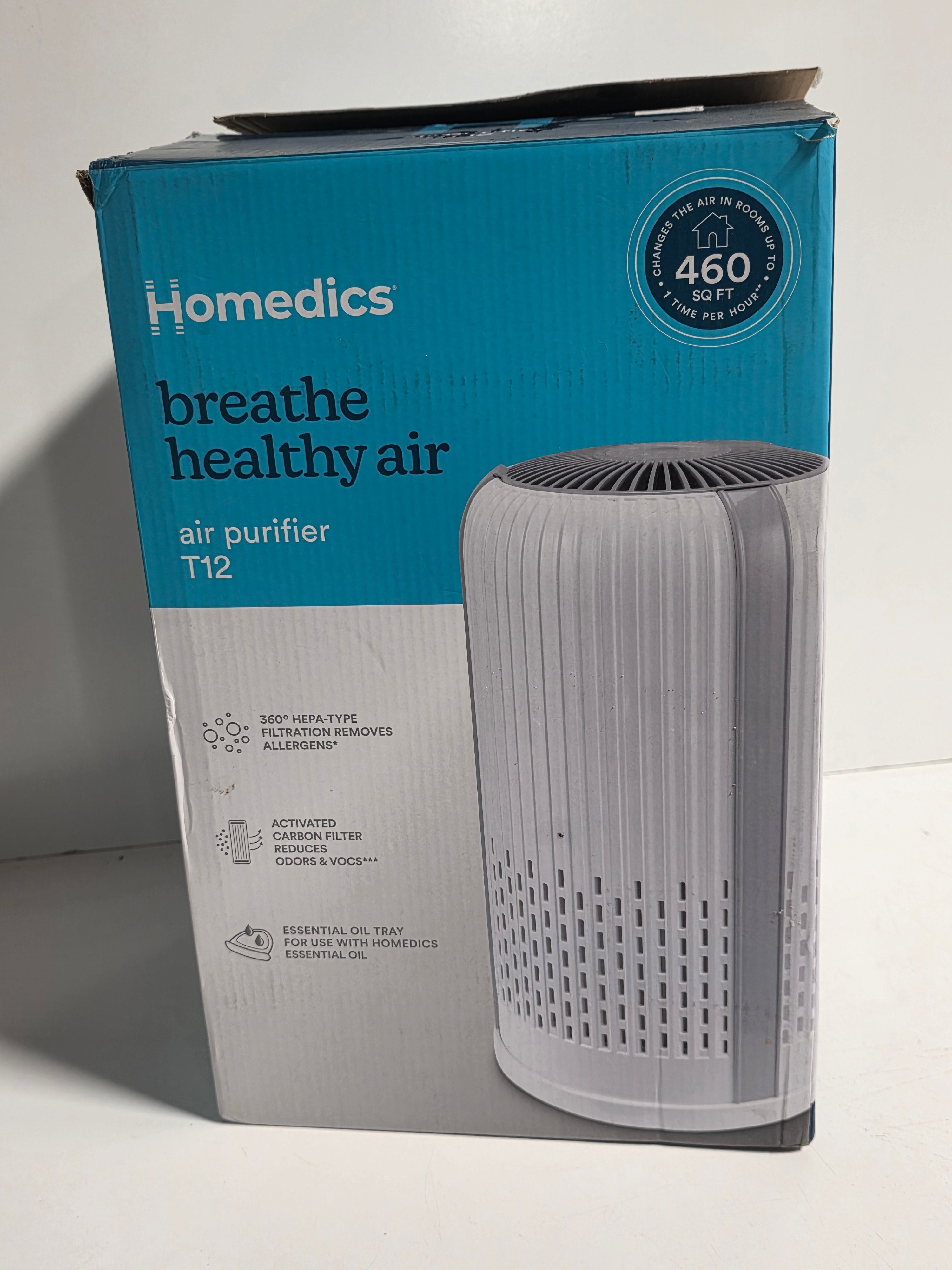 Homedics T12 Breathe Healthy Air Purifier With 360 HEPA Filtration And Oil Tray