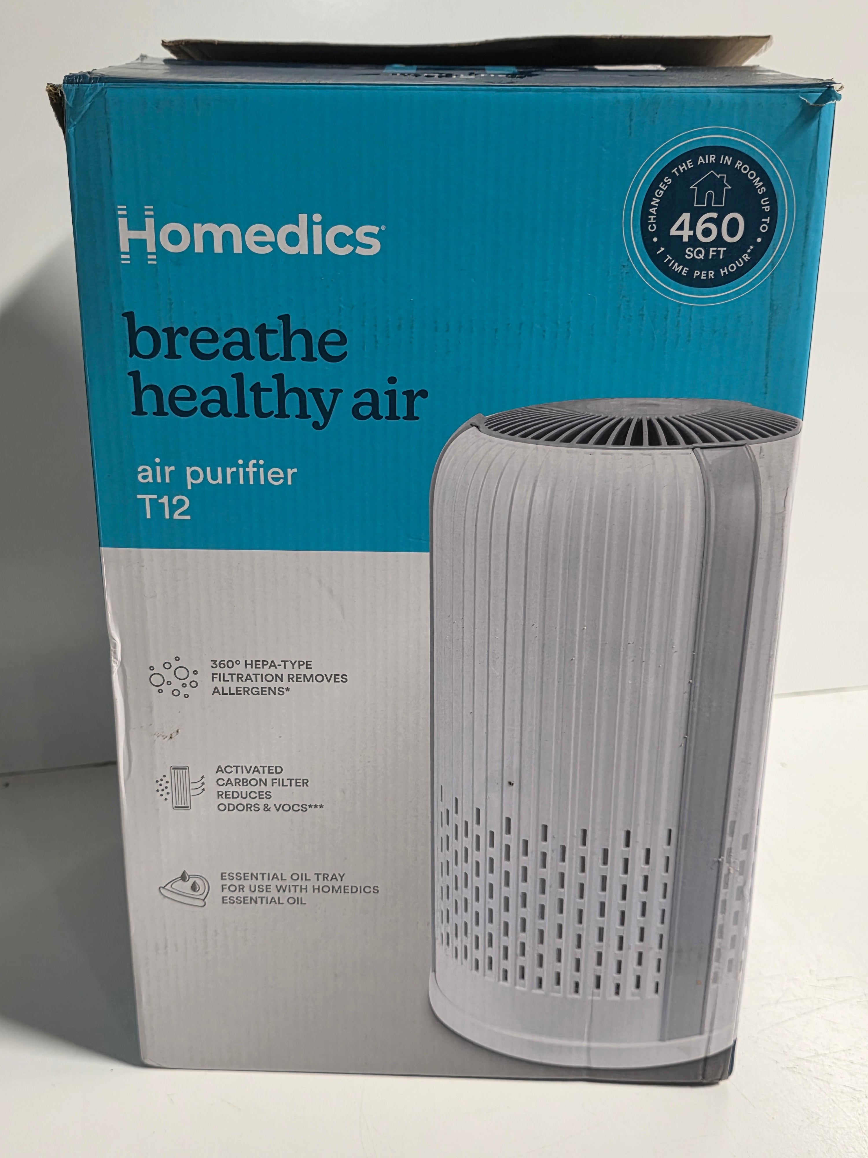 Homedics T12 Breathe Healthy Air Purifier With 360 HEPA Filtration And Oil Tray