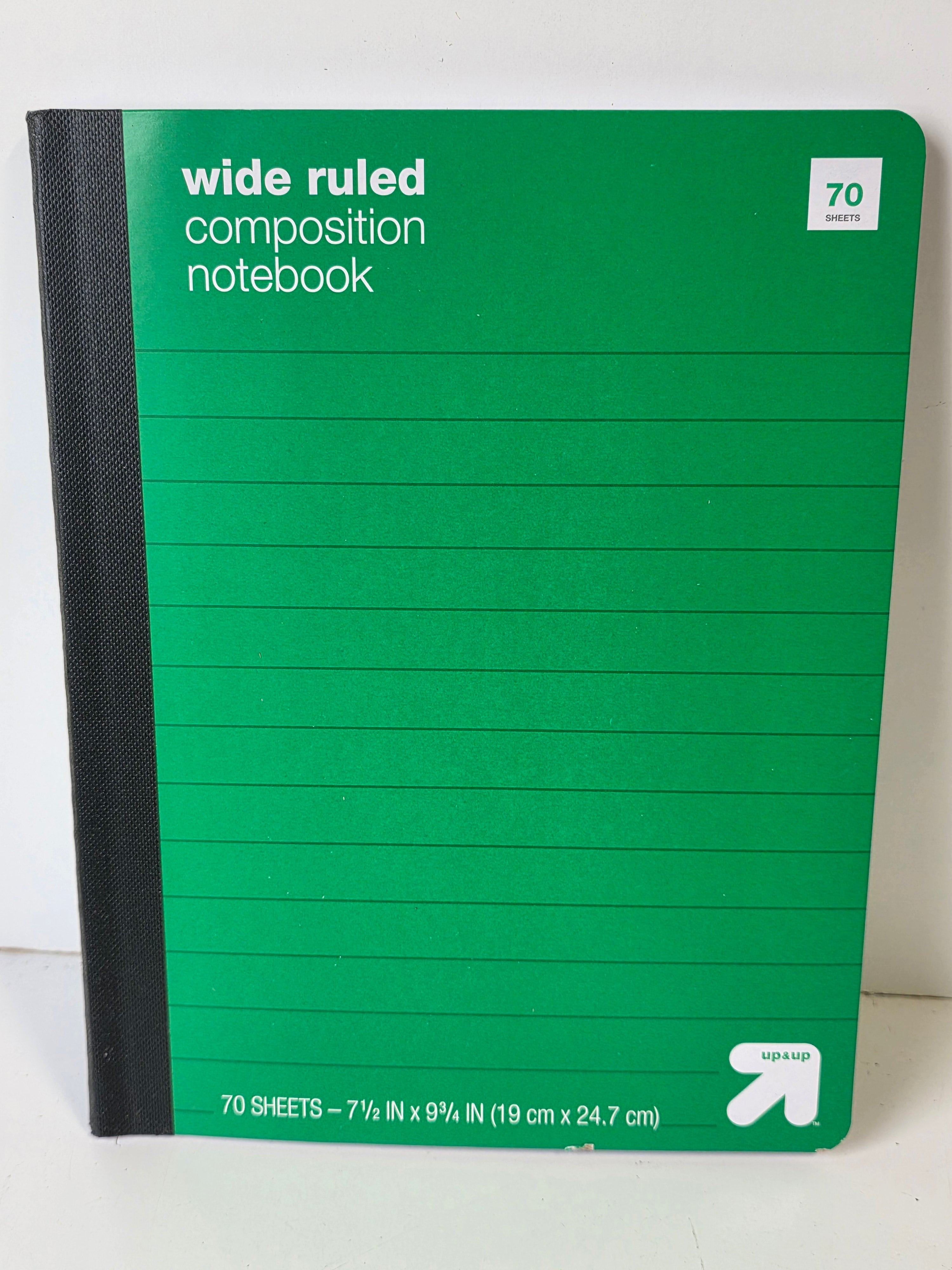 Up&Up Wide Ruled Composition Notebook Green Cover 70 Sheet Writing Book School Use