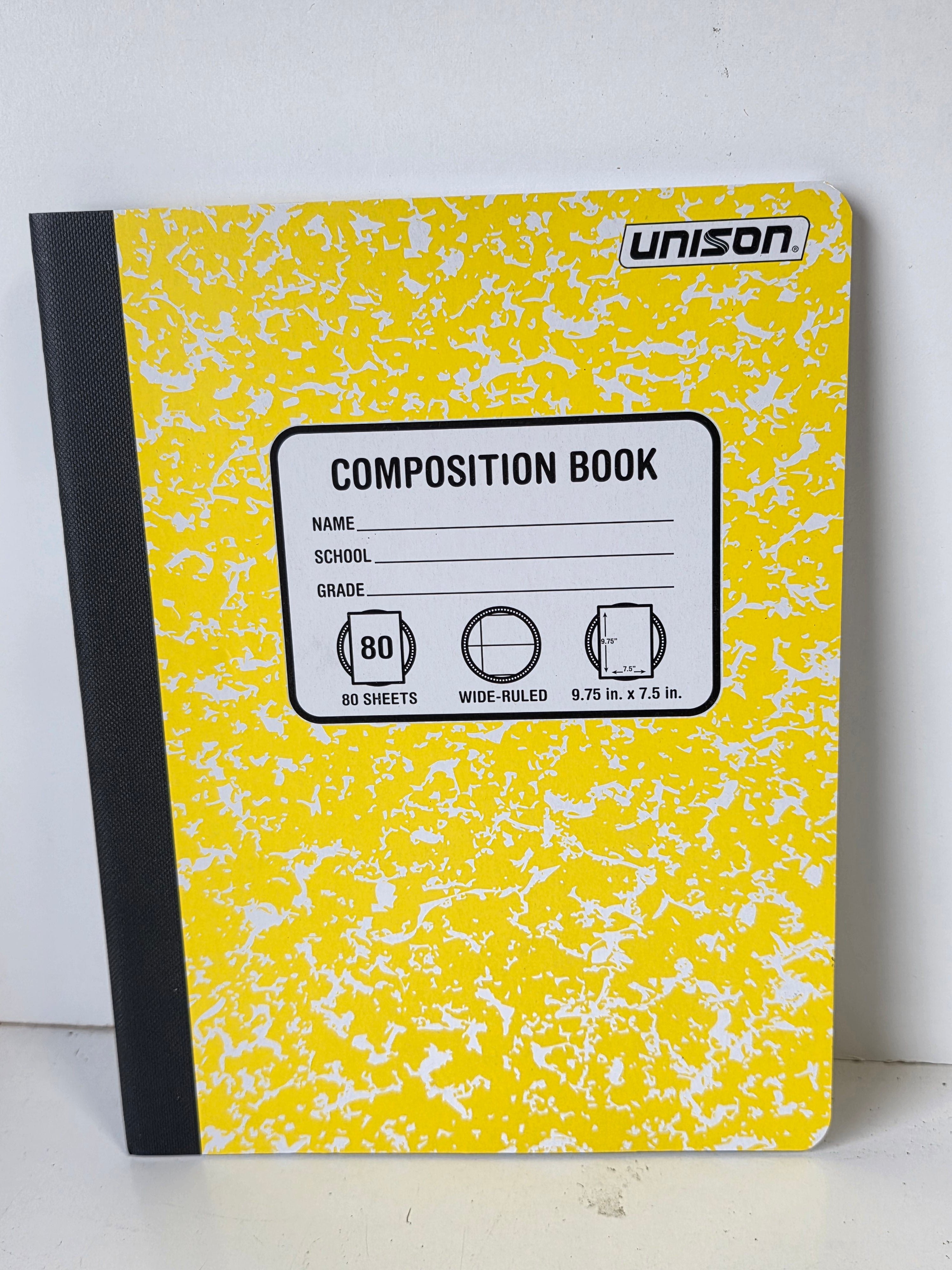 Unison Wide Ruled Composition Notebook Yellow Marble 80 Sheet School Writing Book