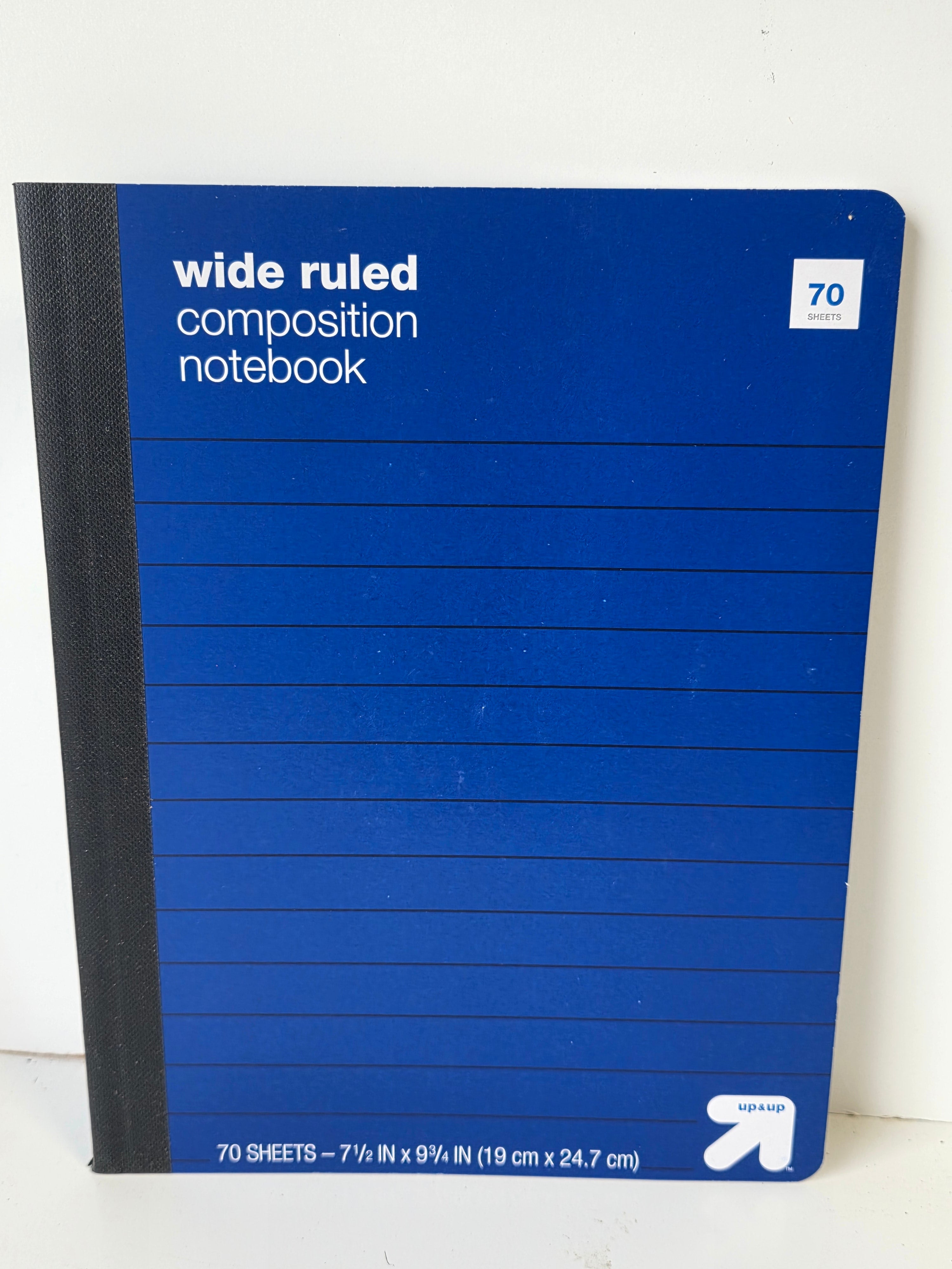 Up&Up Wide Ruled Composition Notebook Blue Cover 70 Sheet School Writing Journal