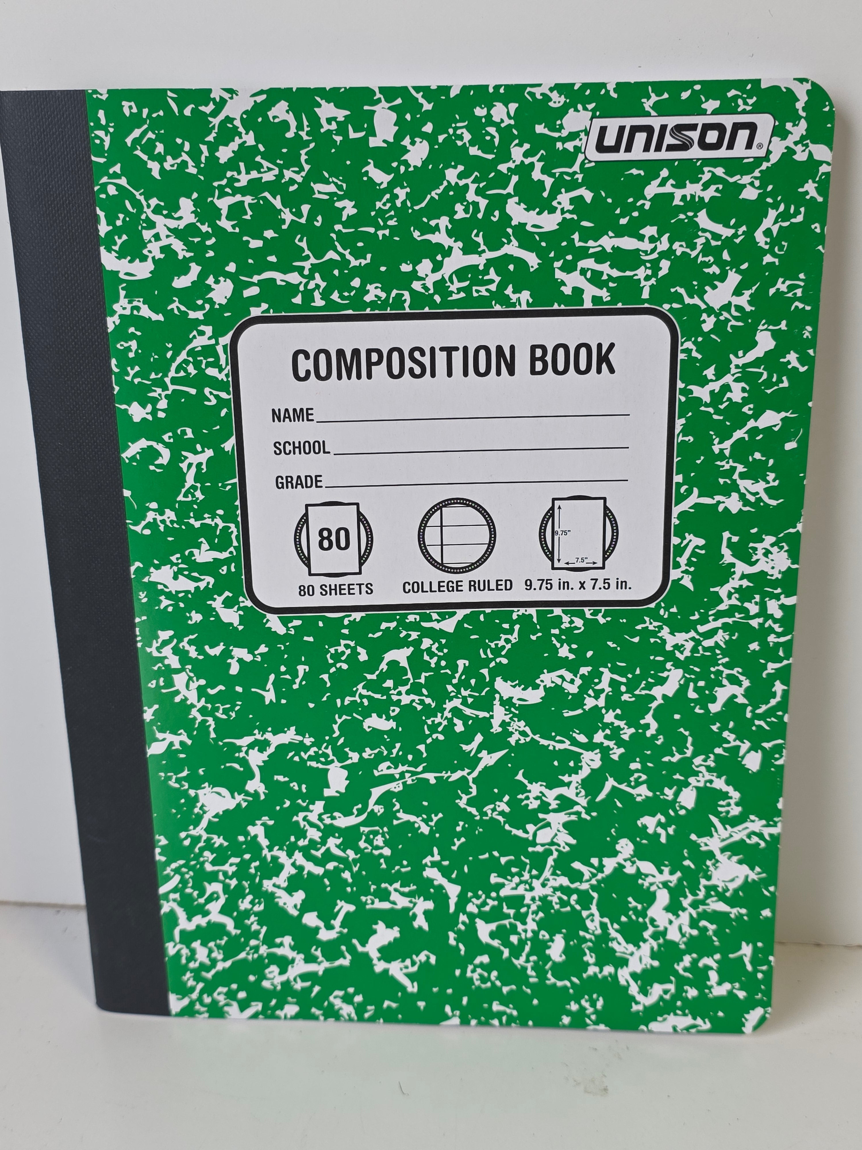 Unison College Ruled Composition Notebook Green Marble 80 Sheet Student Writing Book