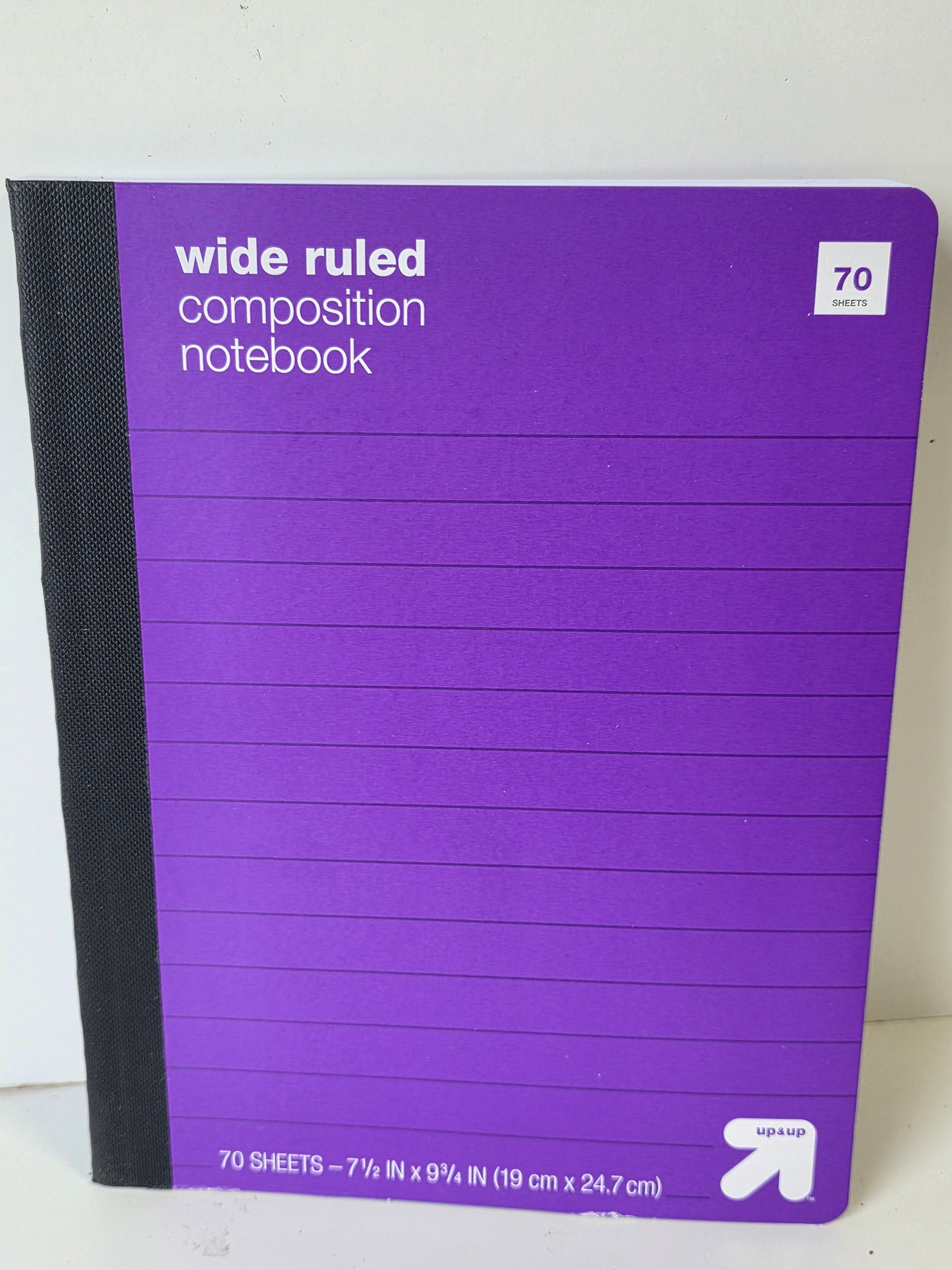Up&Up Wide Ruled Composition Notebook Purple Cover 70 Sheet School Writing Journal