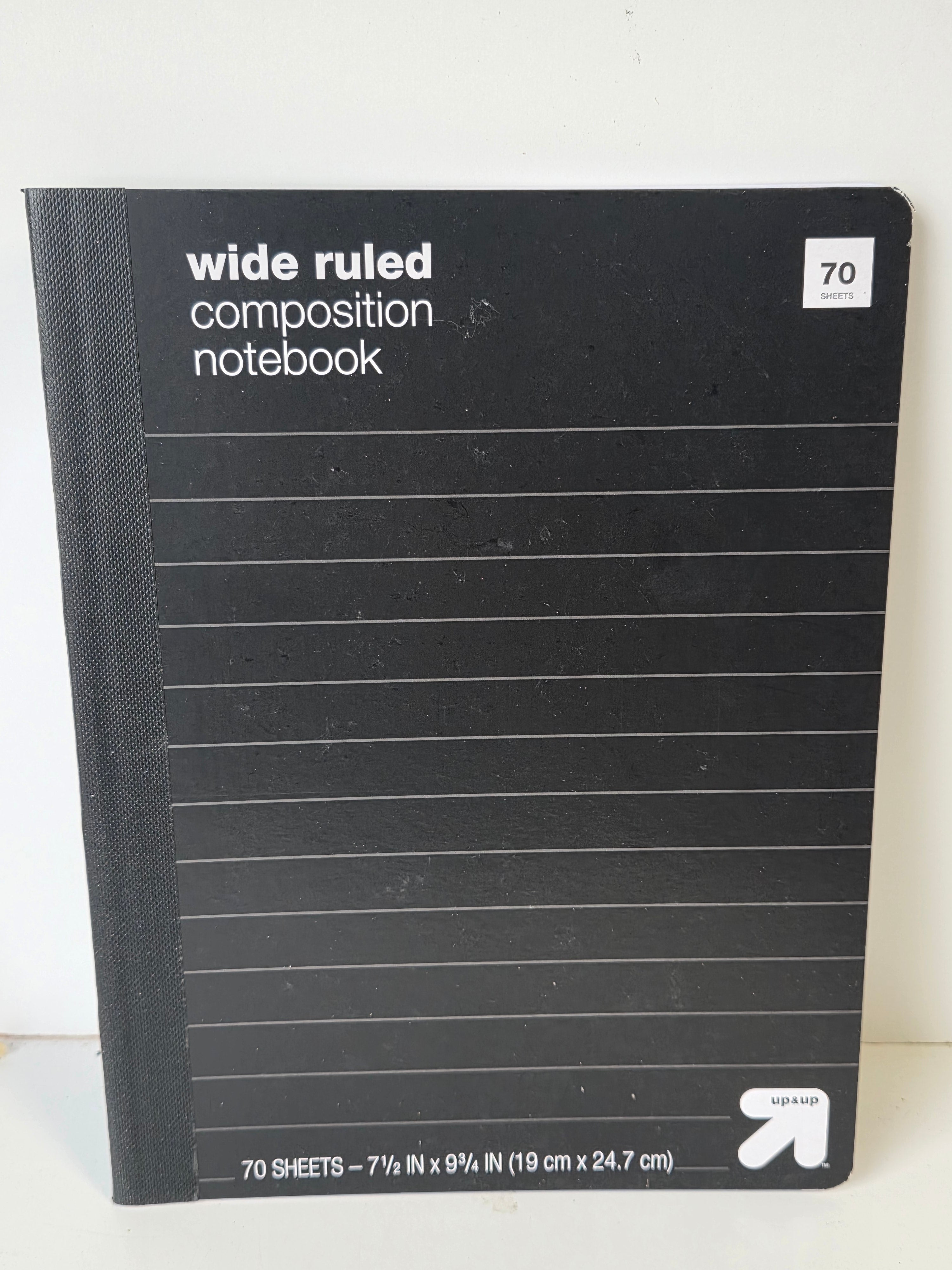 Up&Up Wide Ruled Composition Notebook Black Cover 70 Sheet School Writing Journal