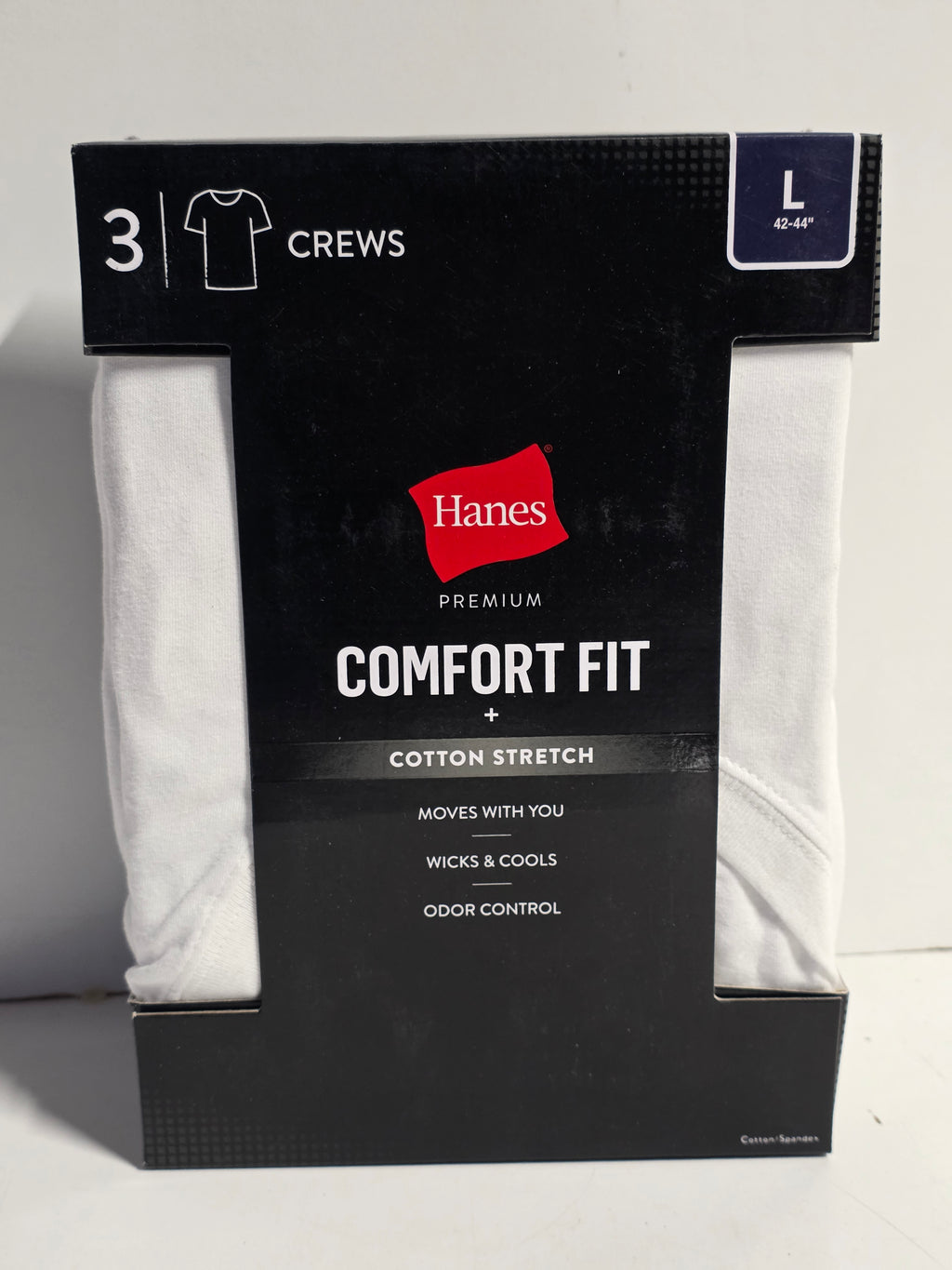 Hanes Premium Comfort Fit Cotton Stretch Crewneck Undershirt Pack Large 3 Count