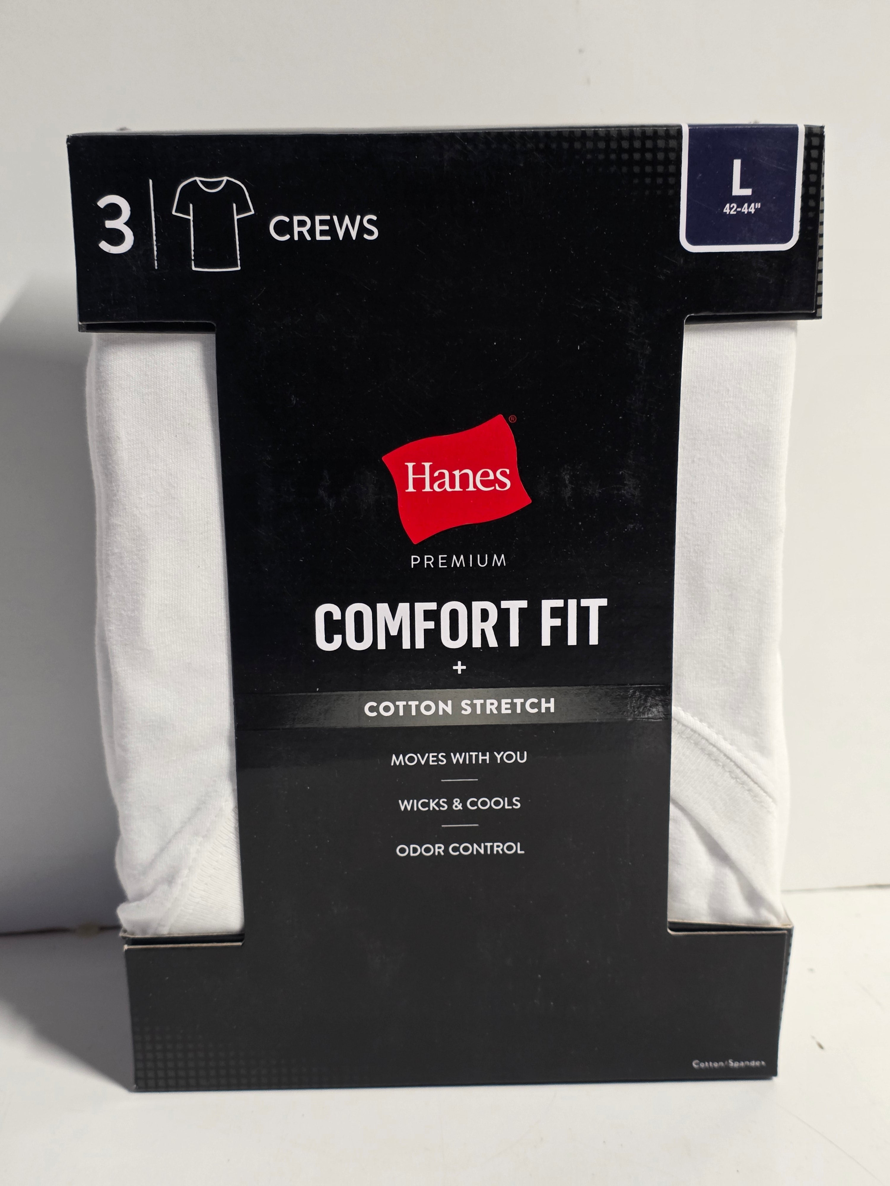 Hanes Premium Comfort Fit Cotton Stretch Crewneck Undershirt Pack Large 3 Count