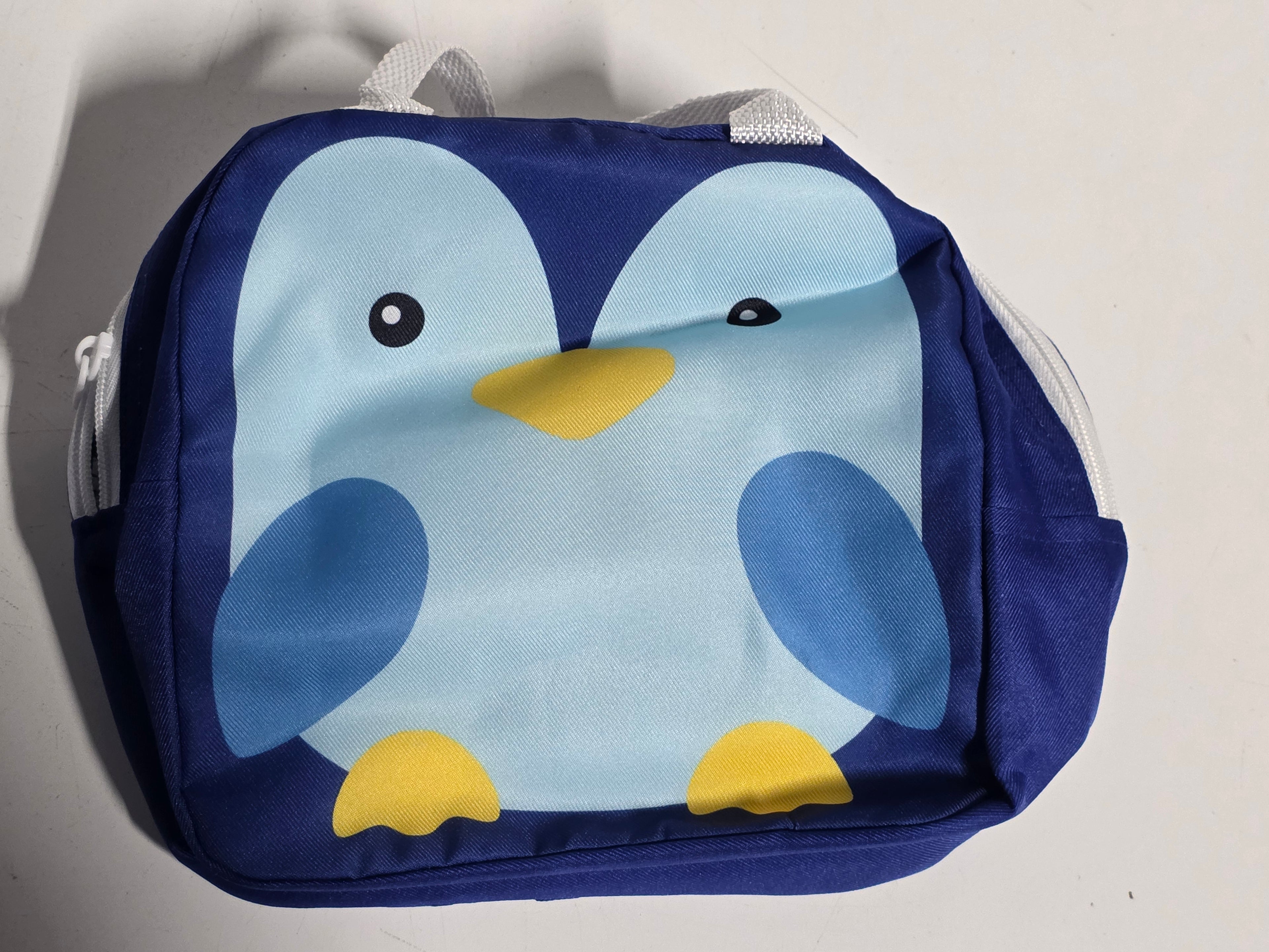 Kids Penguin Lunch Bag Blue Cute Character Insulated Soft Tote School Snack Bag