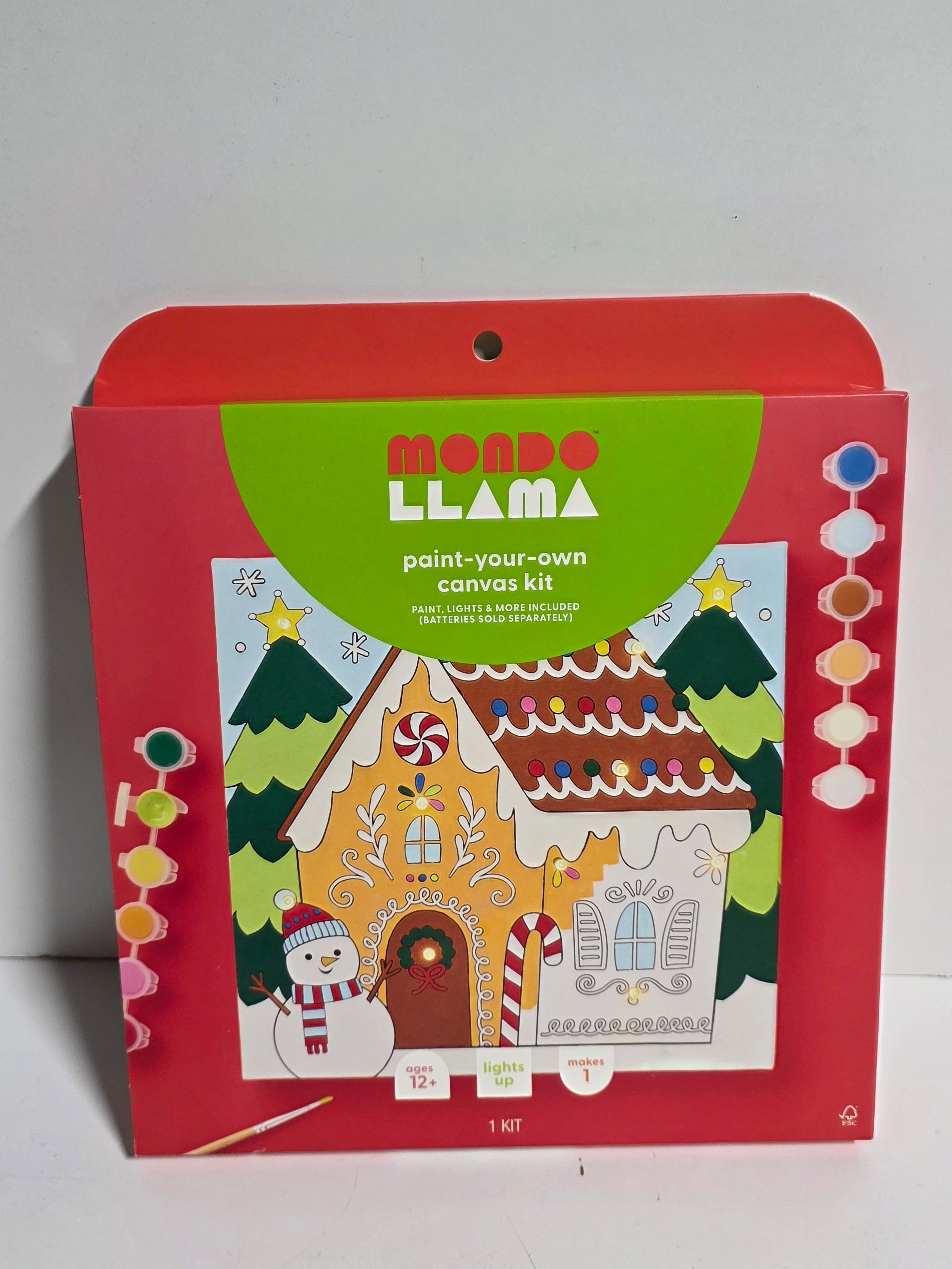 Mondo Llama Paint-Your-Own Christmas Canvas Kit Gingerbread House Light-Up Art Set