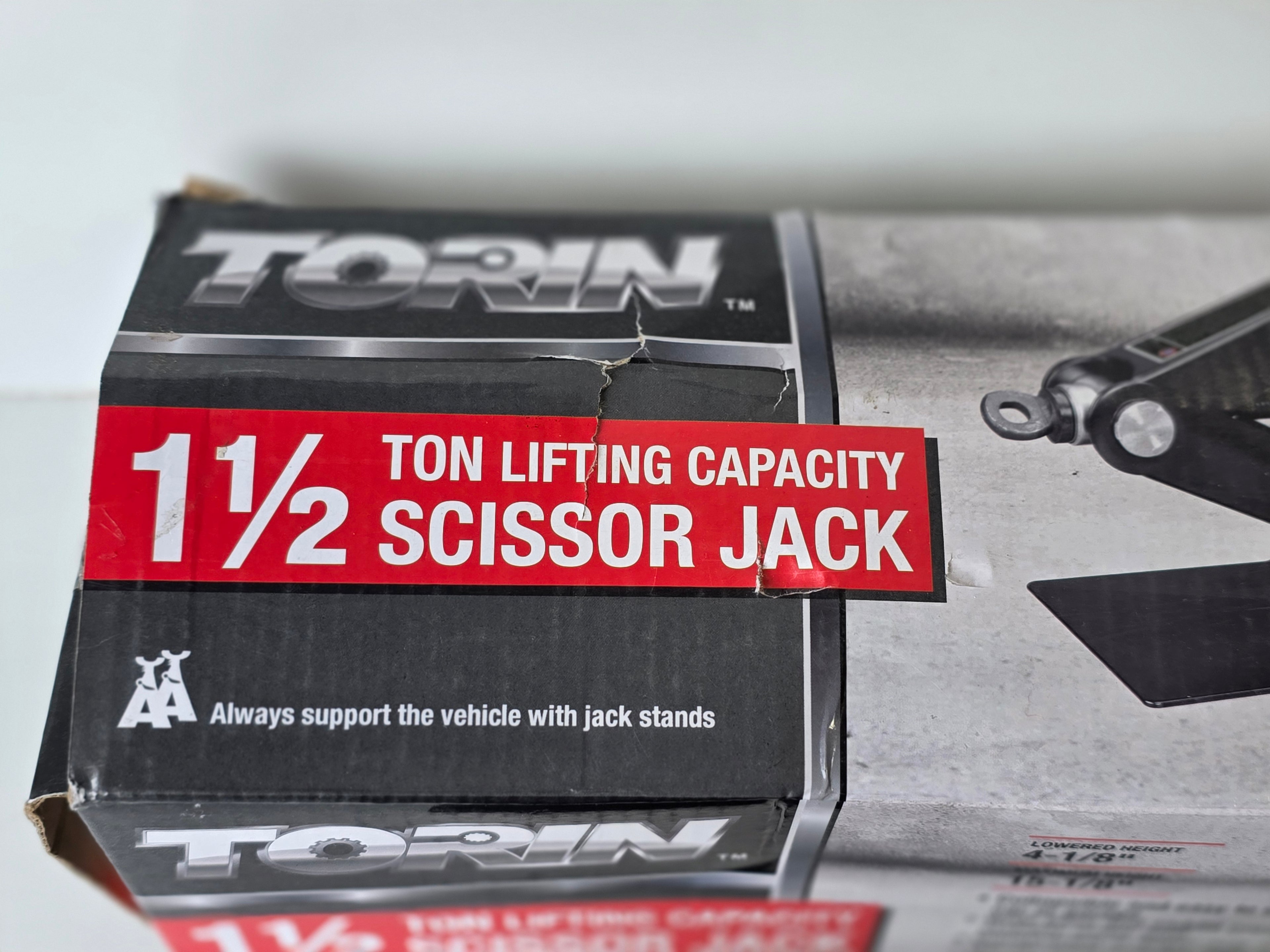 Torin Steel Scissor Jack One-Point-Five Ton Compact Vehicle Lift with Crank Handle