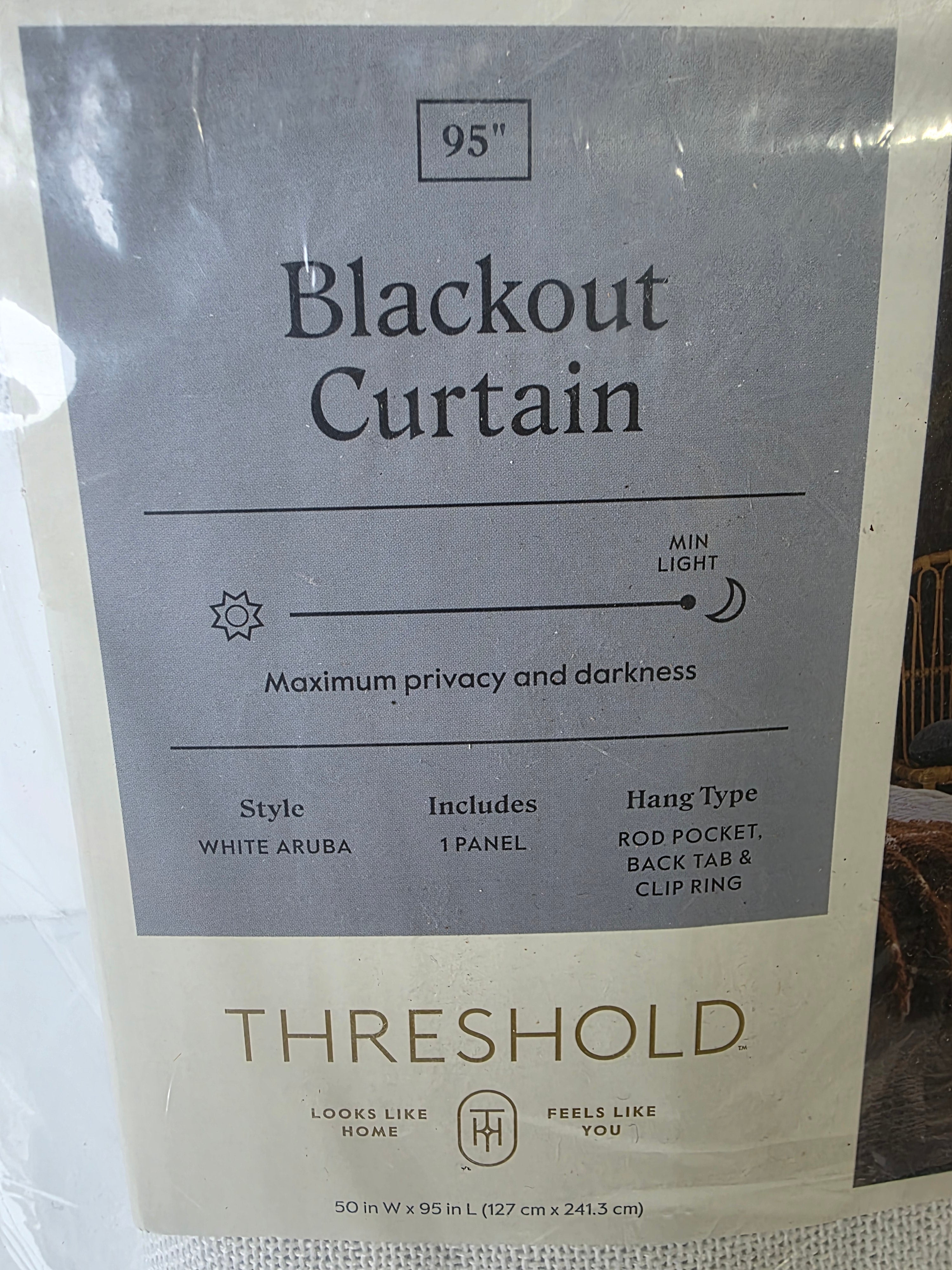 Threshold White Aruba 95-Inch Blackout Curtain Panel Light-Blocking Home Window Drape