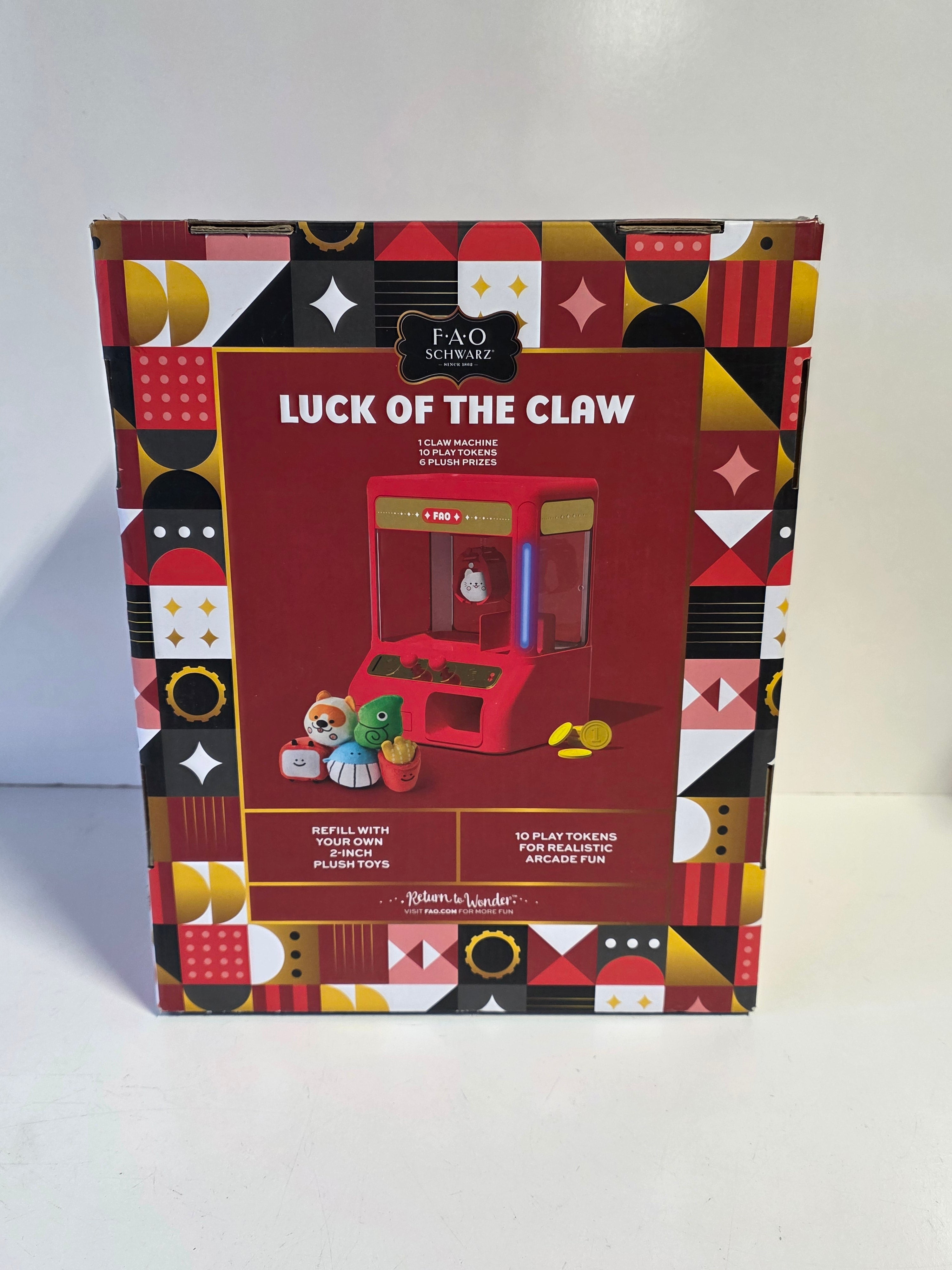FAO Schwarz Red Arcade Claw Machine Toy Collectible Plush Prize Game Lights Sounds Set