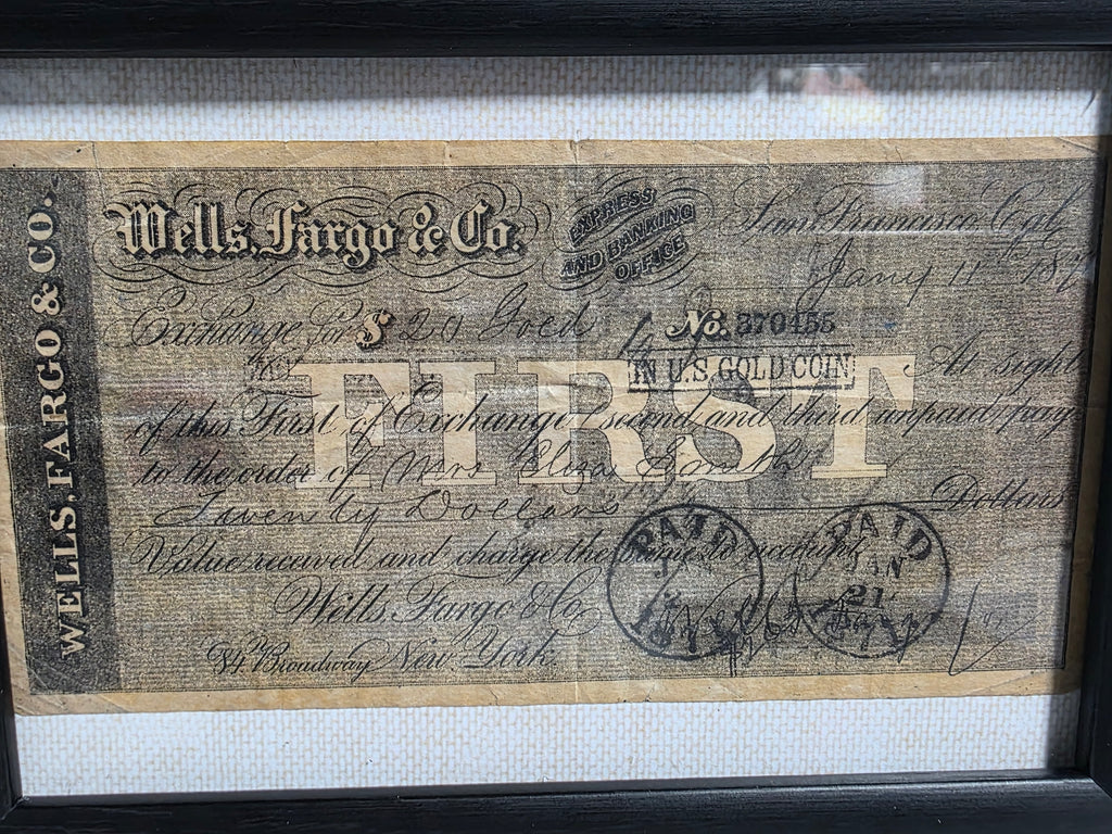 Vintage 1871 Wells Fargo & Co. Express Draft Framed Historical Banking Ephemera Collectible