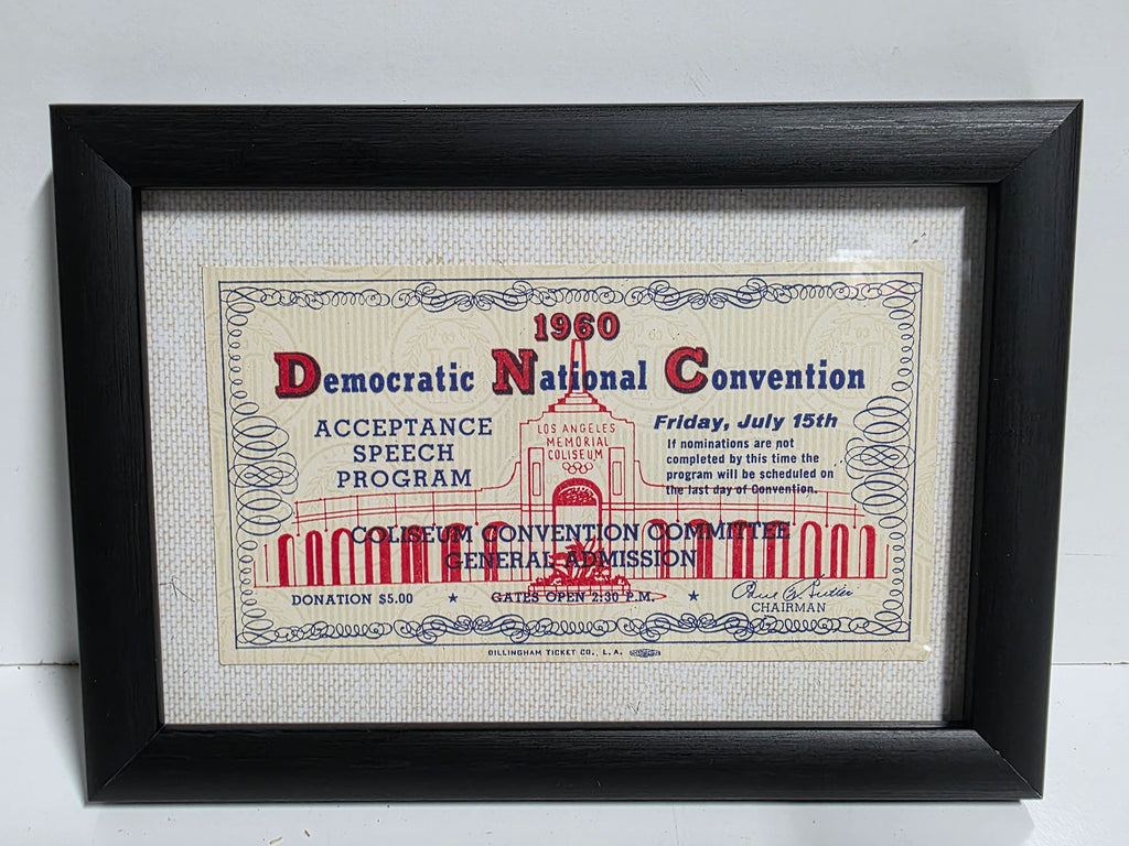 Vintage 1960 Democratic National Convention Acceptance Speech Ticket Framed Political Memorabilia