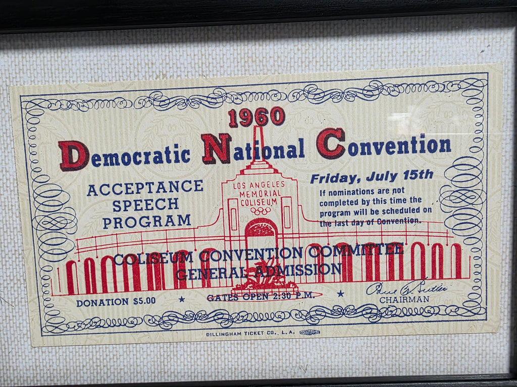 Vintage 1960 Democratic National Convention Acceptance Speech Ticket Framed Political Memorabilia