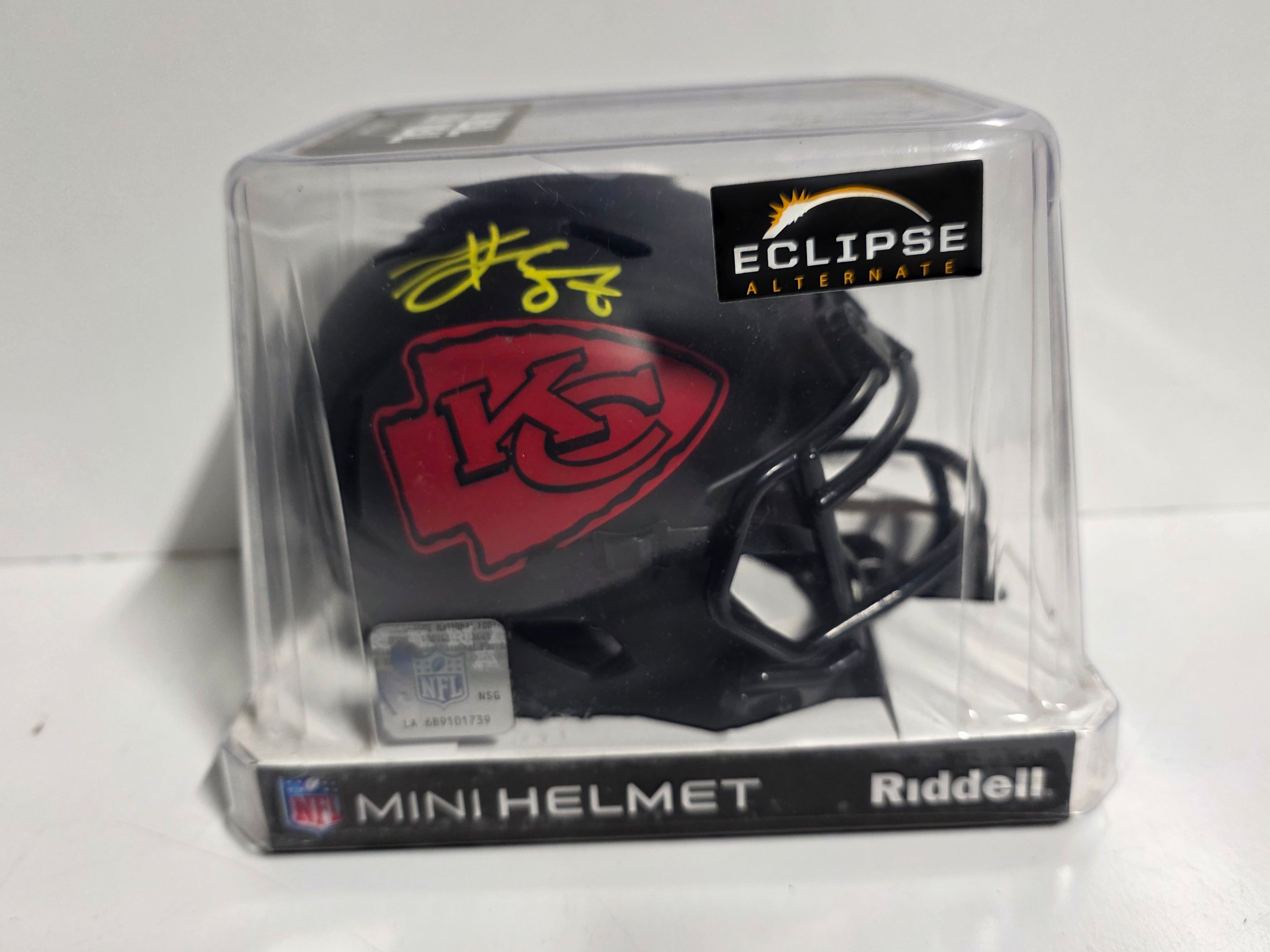 Riddell Chiefs Eclipse Mini Helmet Autographed by Travis Kelce COA Certified