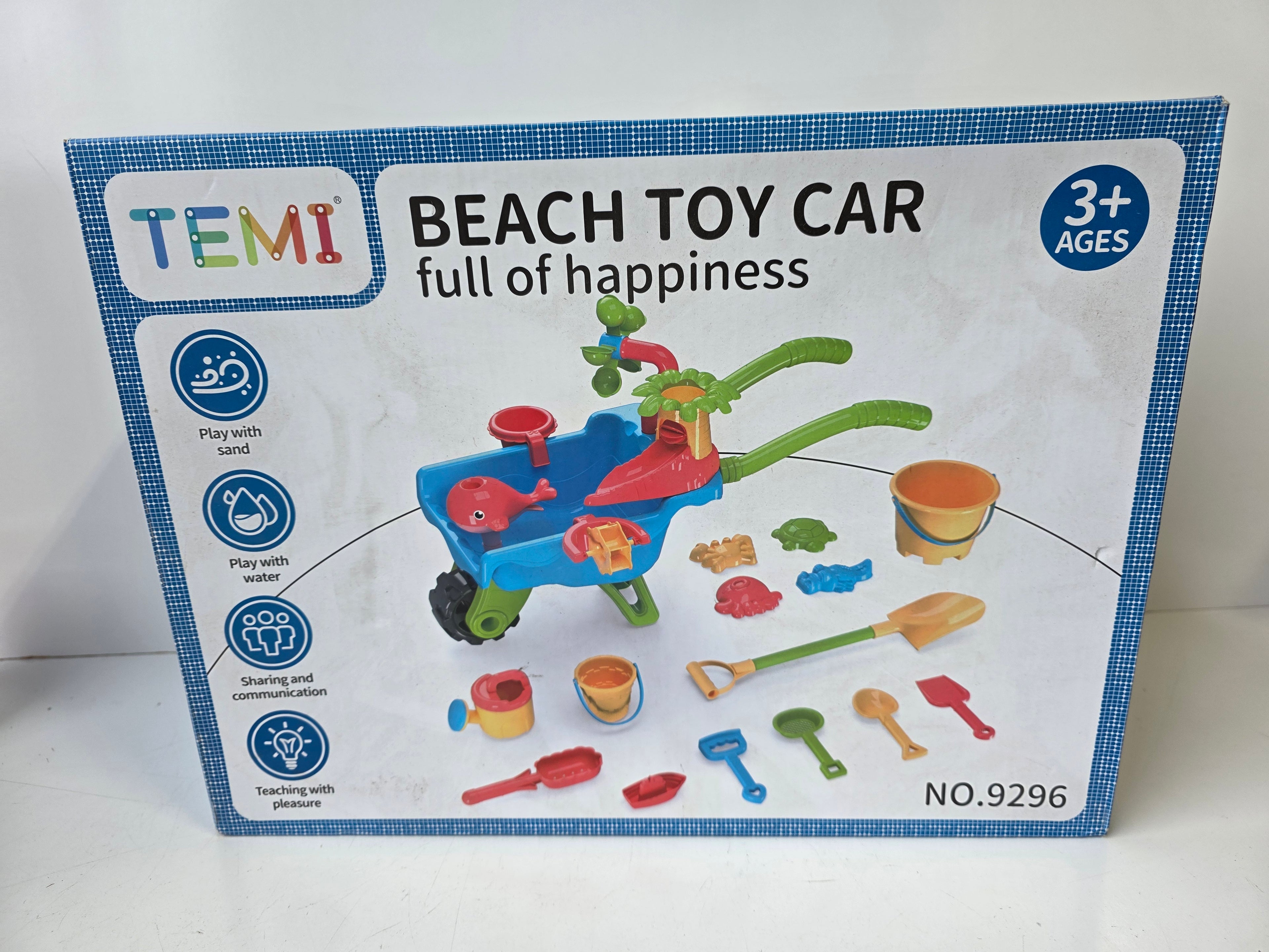 Temi Beach Toy Car Sand and Water Play Cart Set With Tools and Molds for Kids Ages 3+