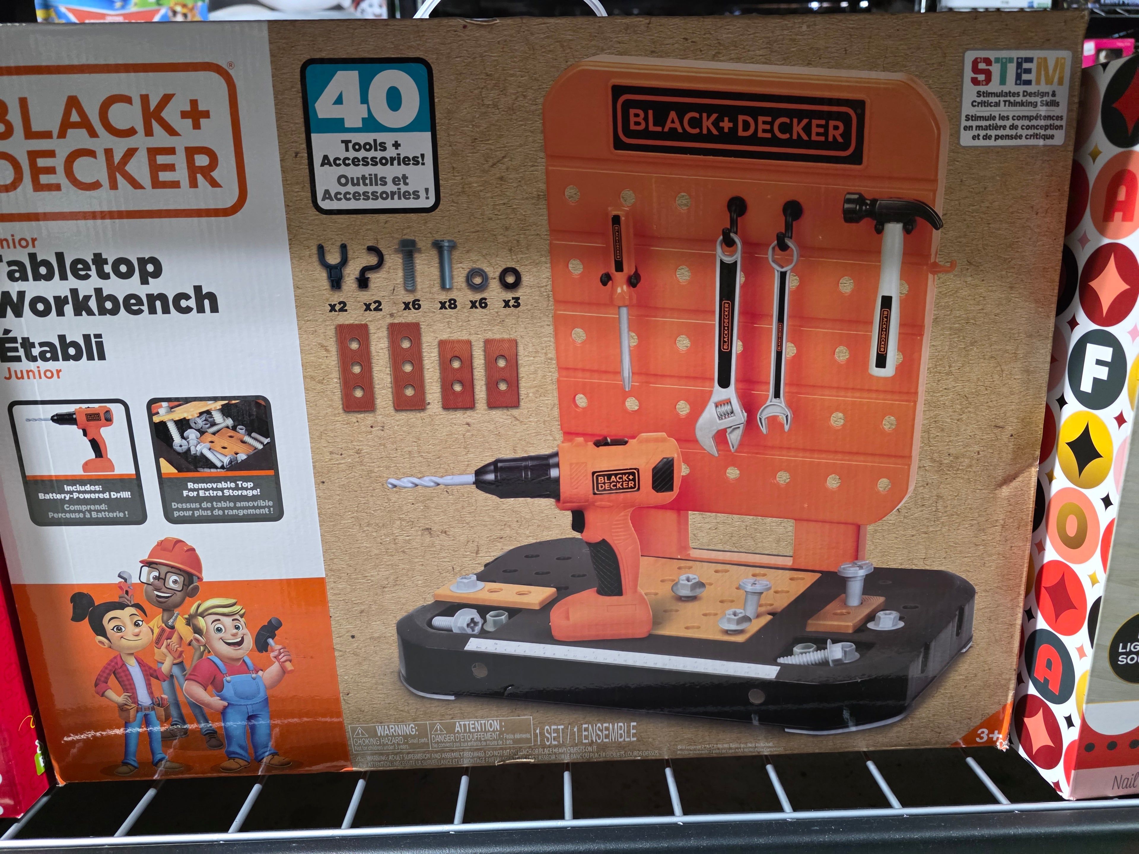 Black and Decker Junior Tabletop Workbench STEM Builder Set with 40 Toy Tools and Accessories