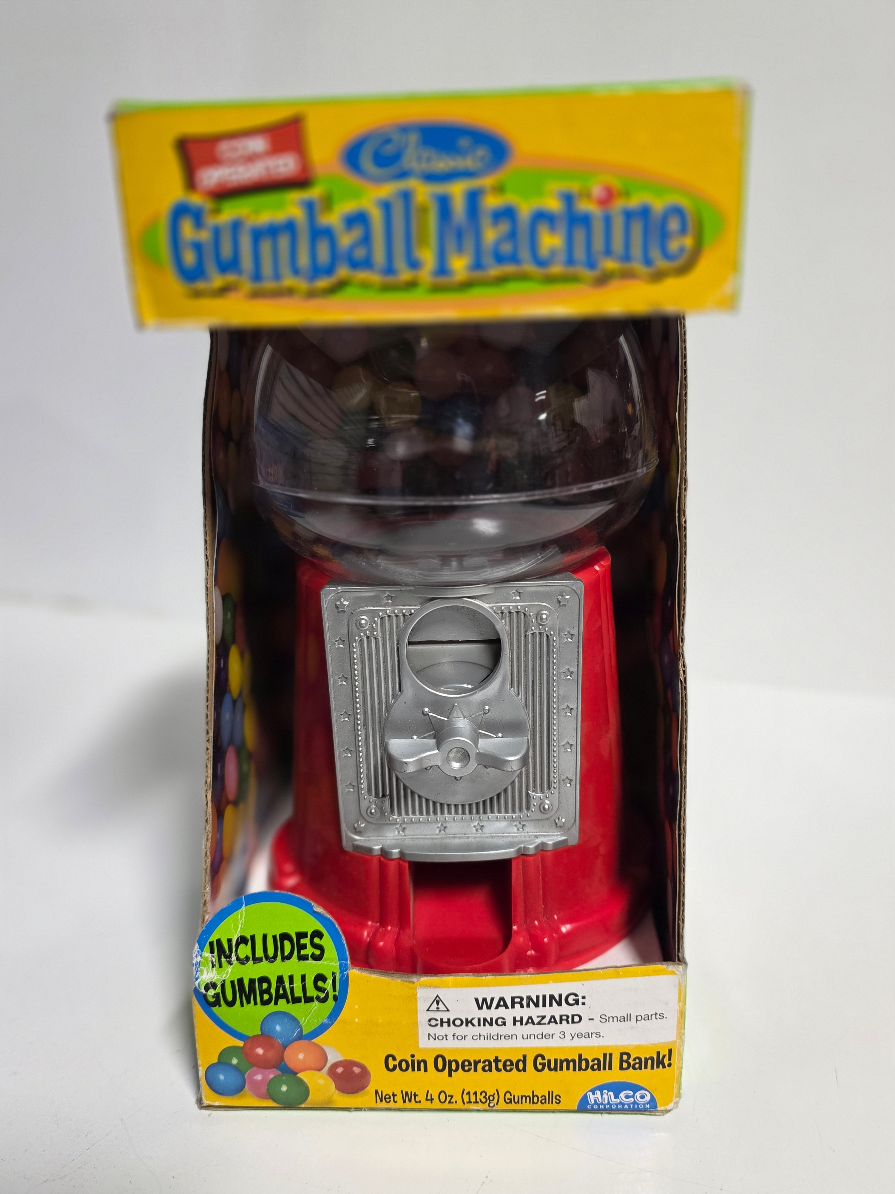Classic Coin Operated Gumball Machine Bank with Metal Dispenser Includes Gumballs Red