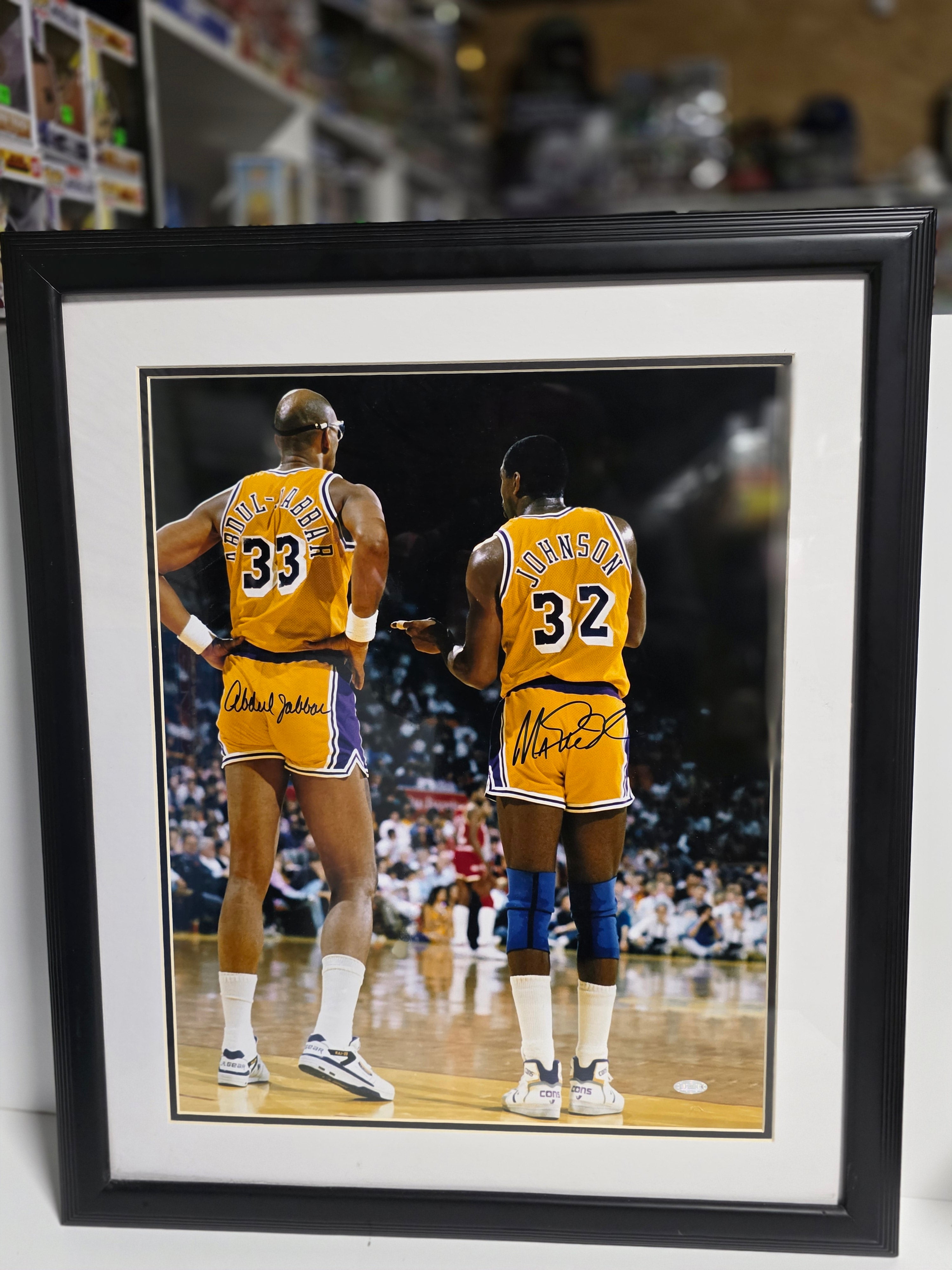 Steiner Authenticated Signed 16x20 Photo Kareem Abdul Jabbar Magic Johnson Lakers Display