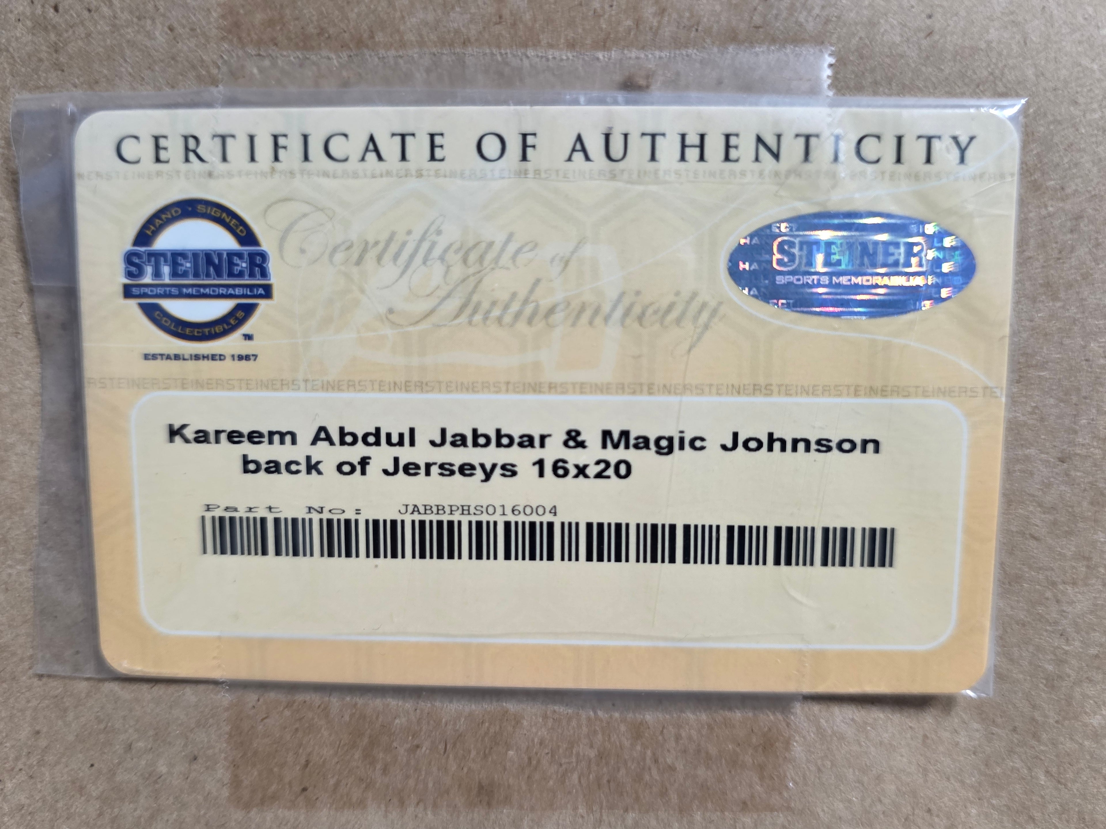 Steiner Authenticated Signed 16x20 Photo Kareem Abdul Jabbar Magic Johnson Lakers Display