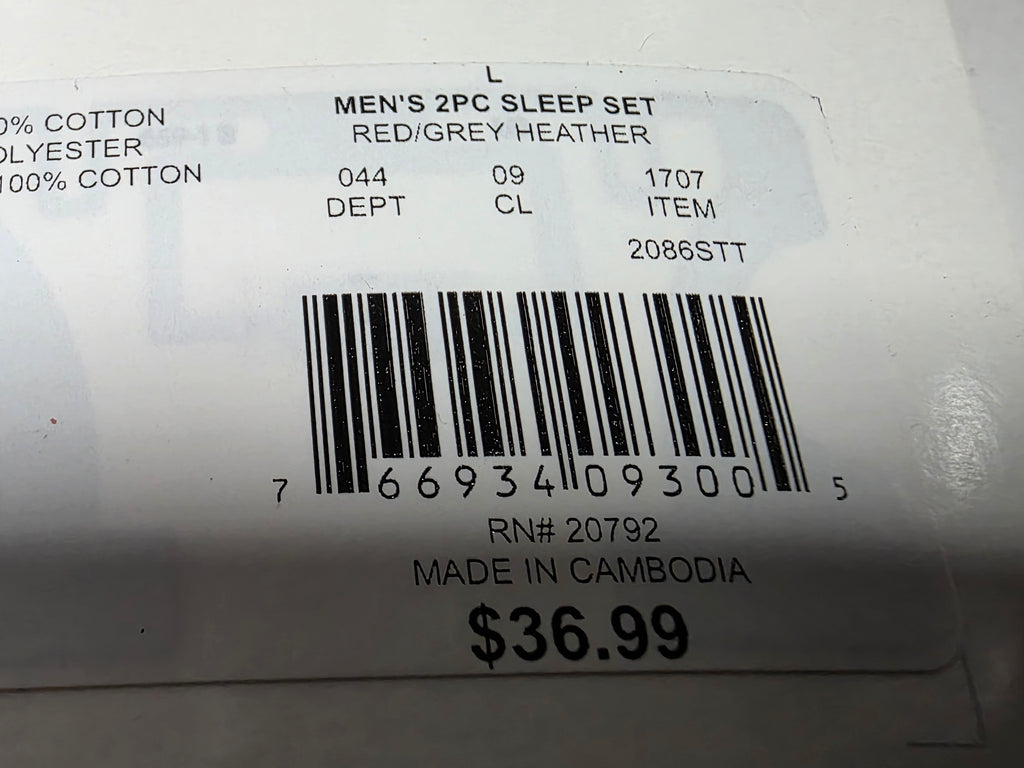 Hanes Originals Mens Large 2 Piece Sleep Set Long Sleeve Top and Jogger Pants Red Grey