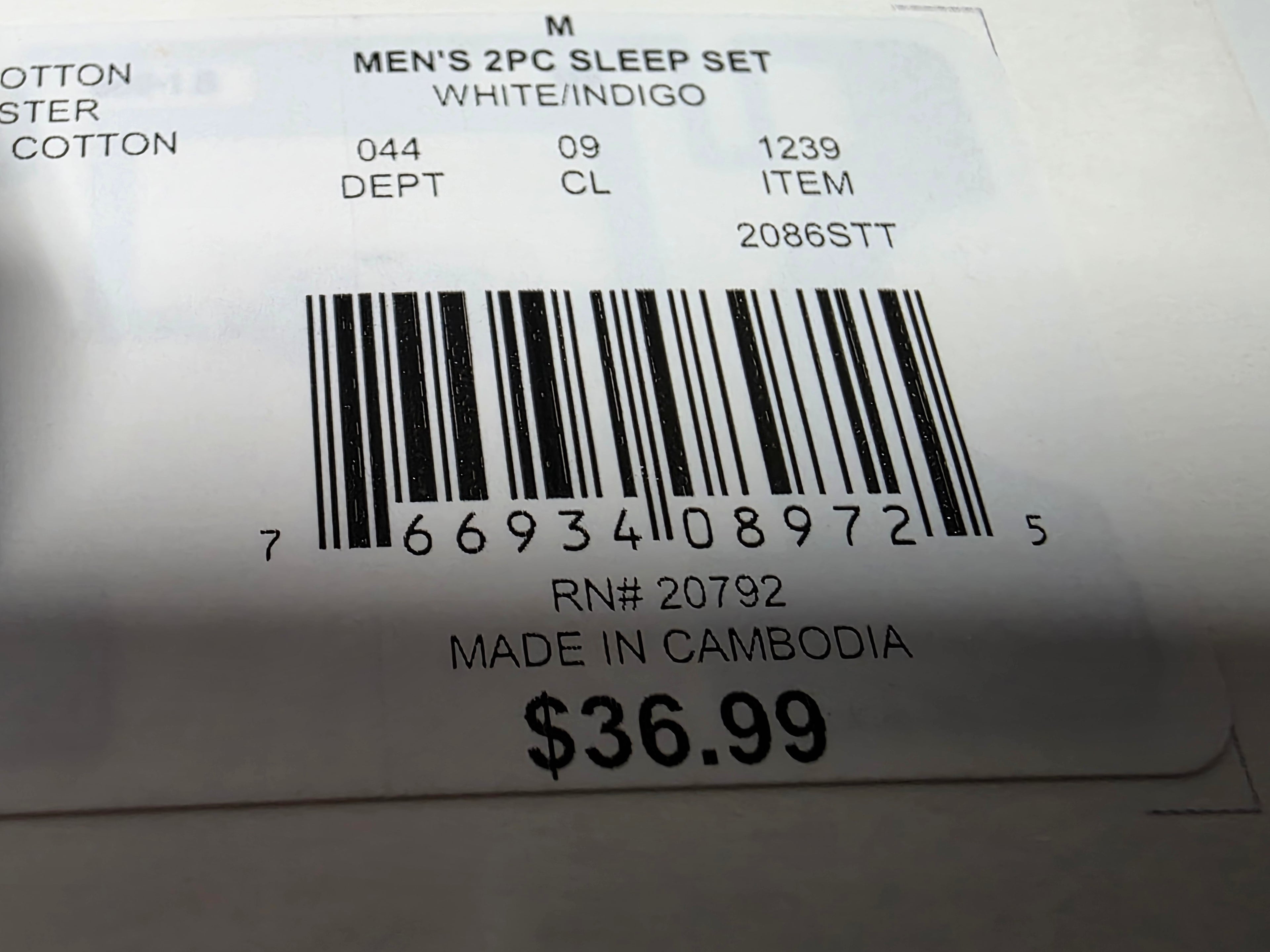 Hanes Originals Mens Medium 2 Piece Sleep Set Long Sleeve Top and Jogger Pants White Indigo