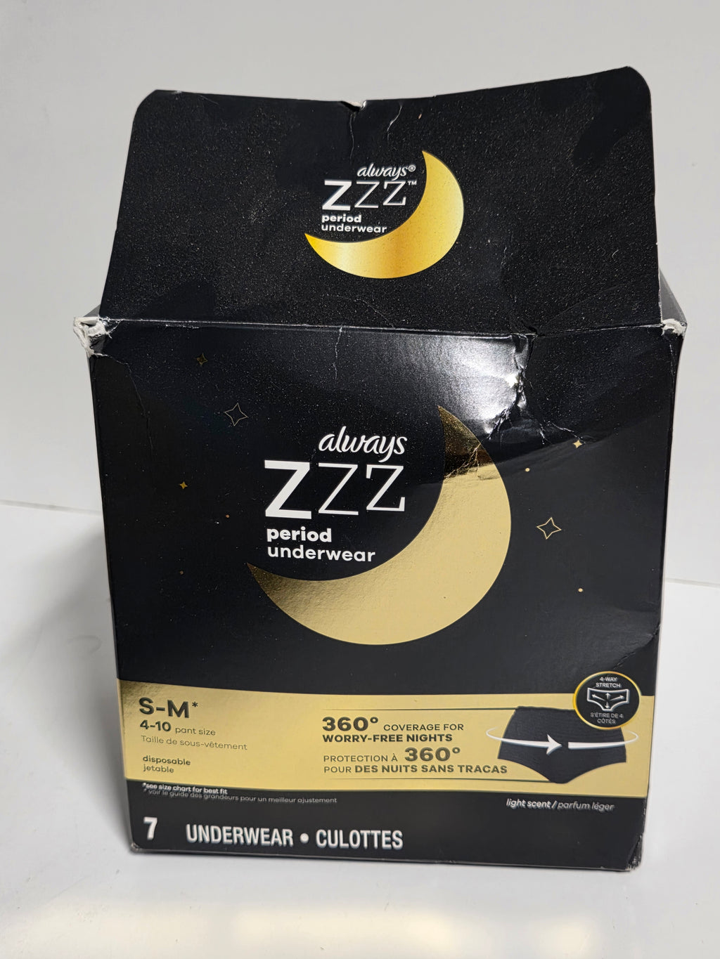 Always ZZZ Period Underwear Small Medium 360 Degree Overnight Leak Protection 7 Count Pack