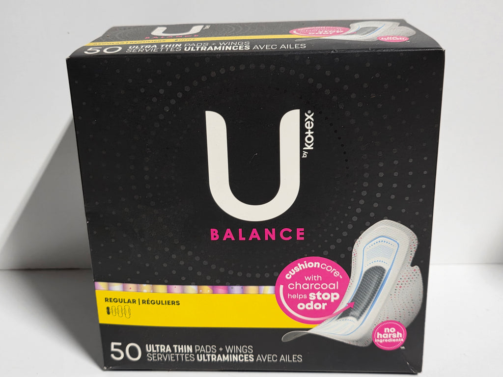 U by Kotex Balance Regular Ultra Thin Pads with Wings 50 Count CushionCore Odor Control