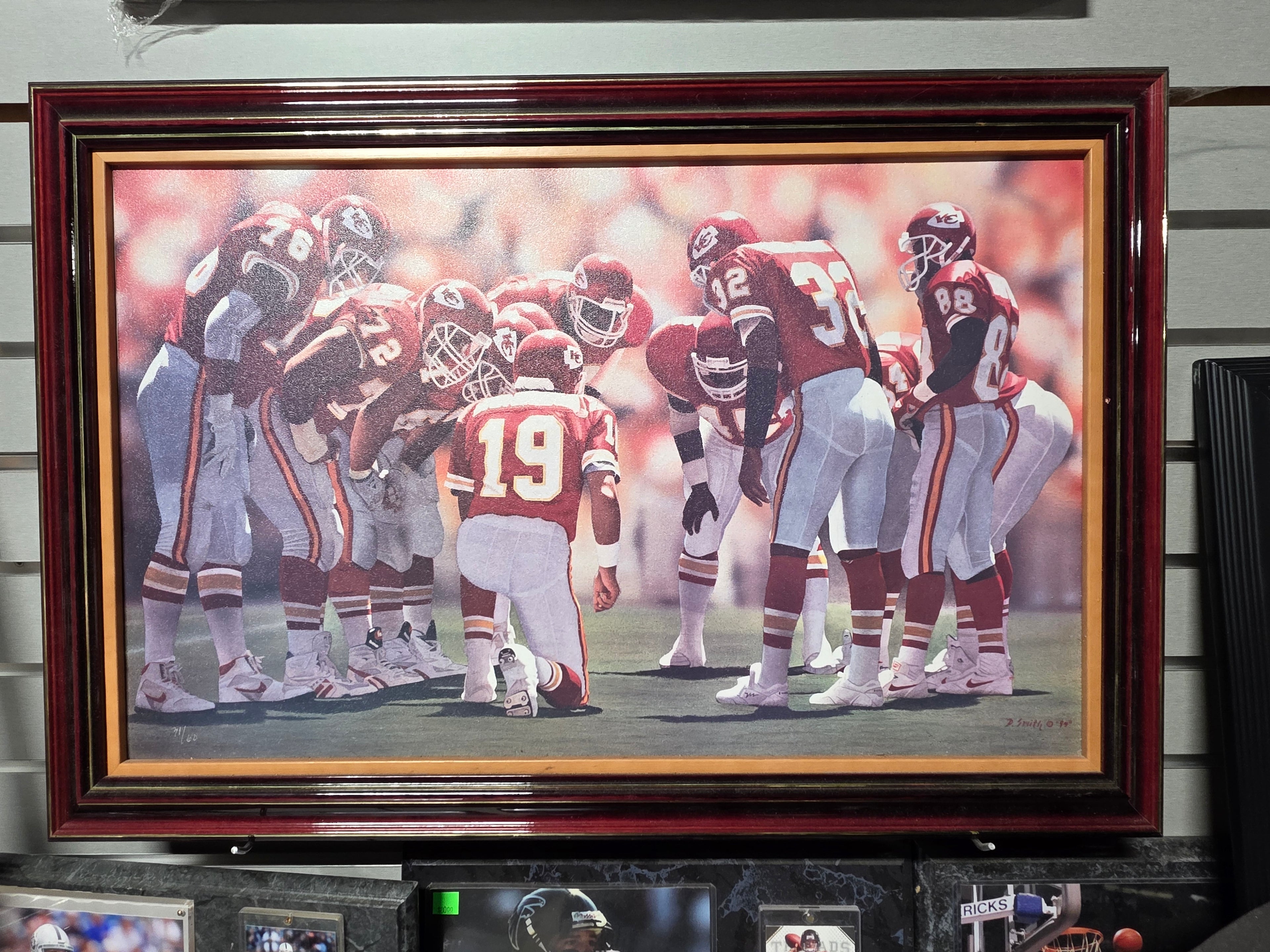 Vintage The Huddle D. Smith Kansas City Chiefs Joe Montana Framed Football Art Print