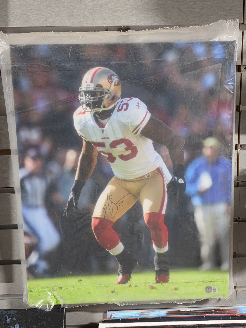 Signed Autograph NaVorro Bowman San Francisco 49ers Canvas Football Display Piece