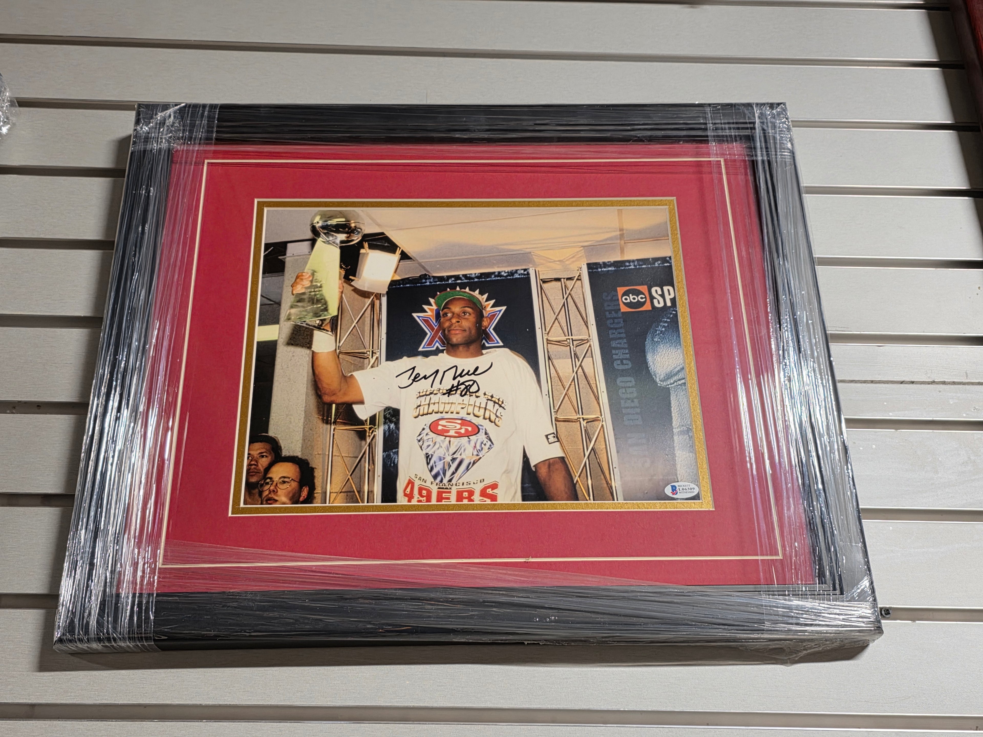 Vintage San Francisco 49ers Jerry Rice Signed Super Bowl Framed Photo Collectible