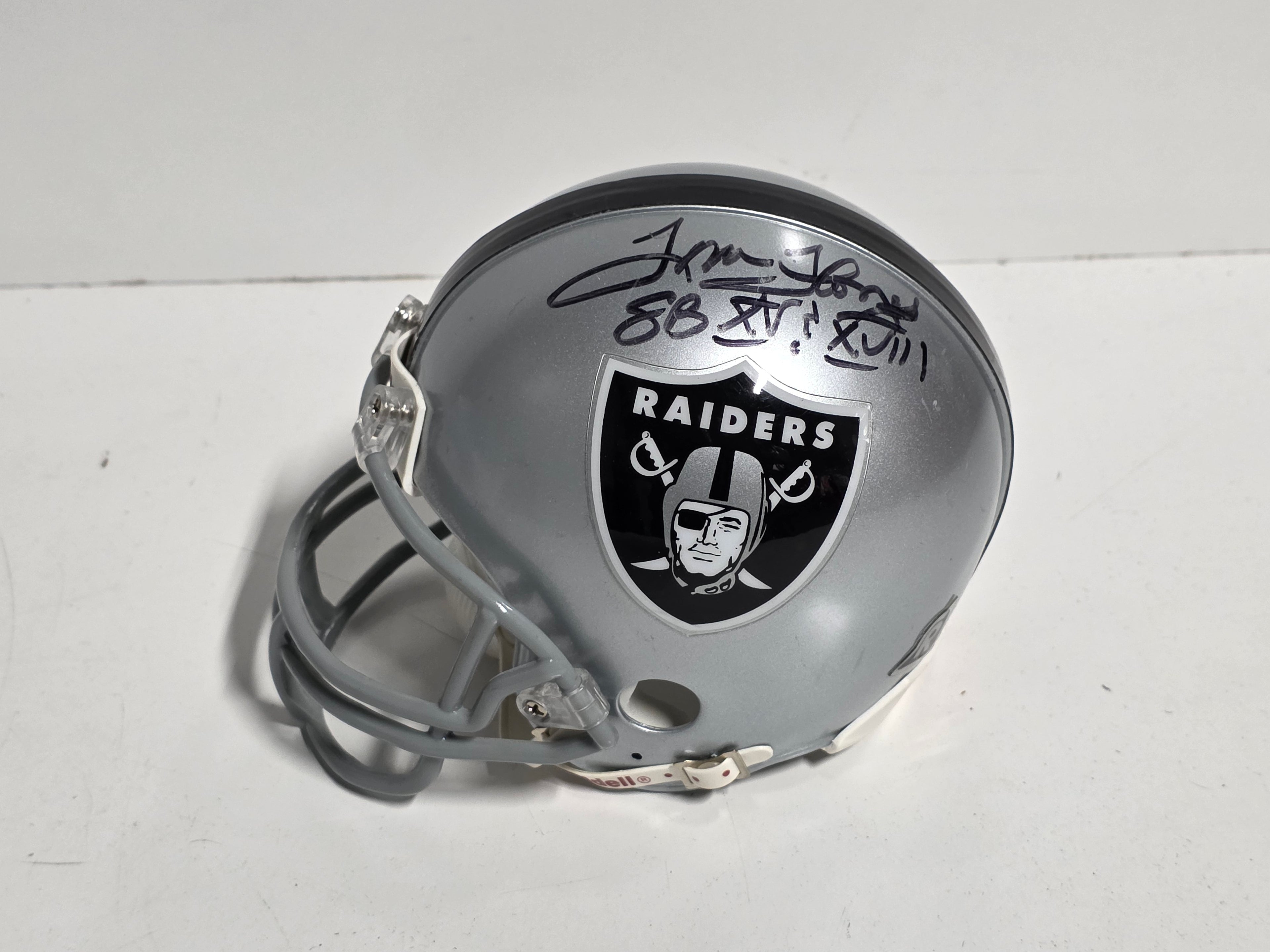 Autographed Tom Flores Raiders Mini Football Helmet Collectible Display Memorabilia Item