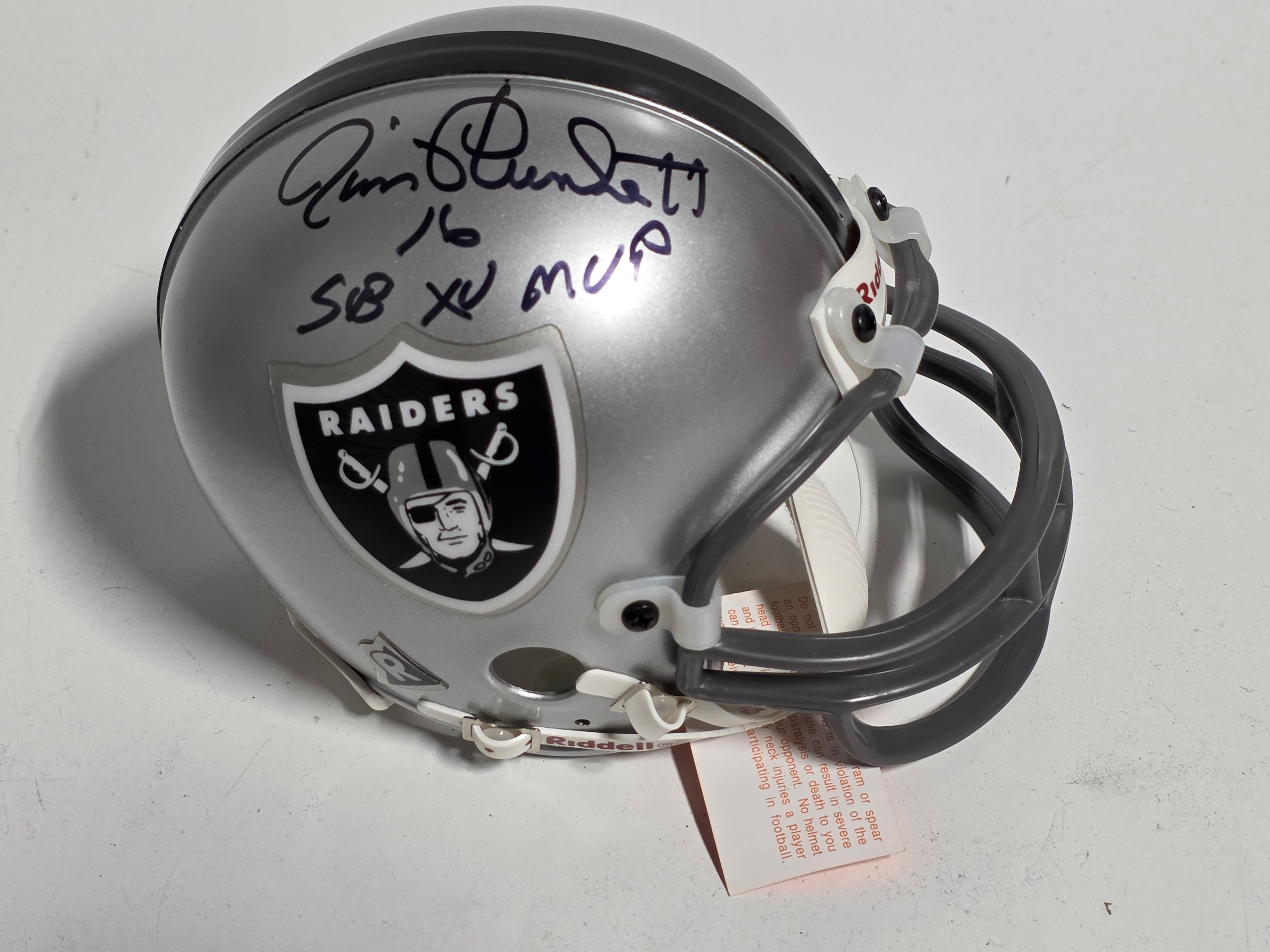 Autographed Jim Plunkett Raiders Mini Football Helmet Super Bowl XV MVP Collectible