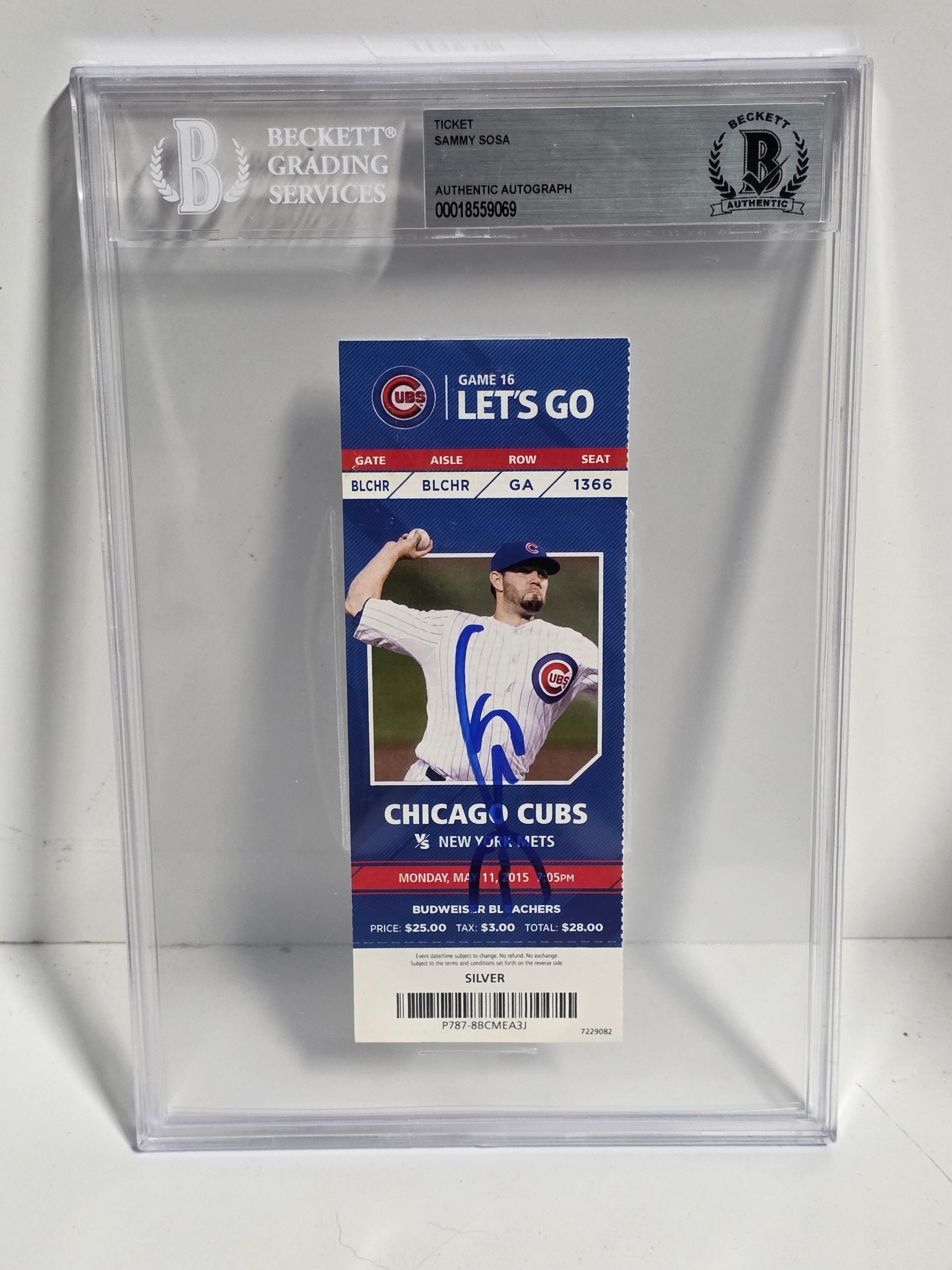 Sammy Sosa Signed Beckett Slabbed Chicago Cubs MLB Ticket Collectible Memorabilia