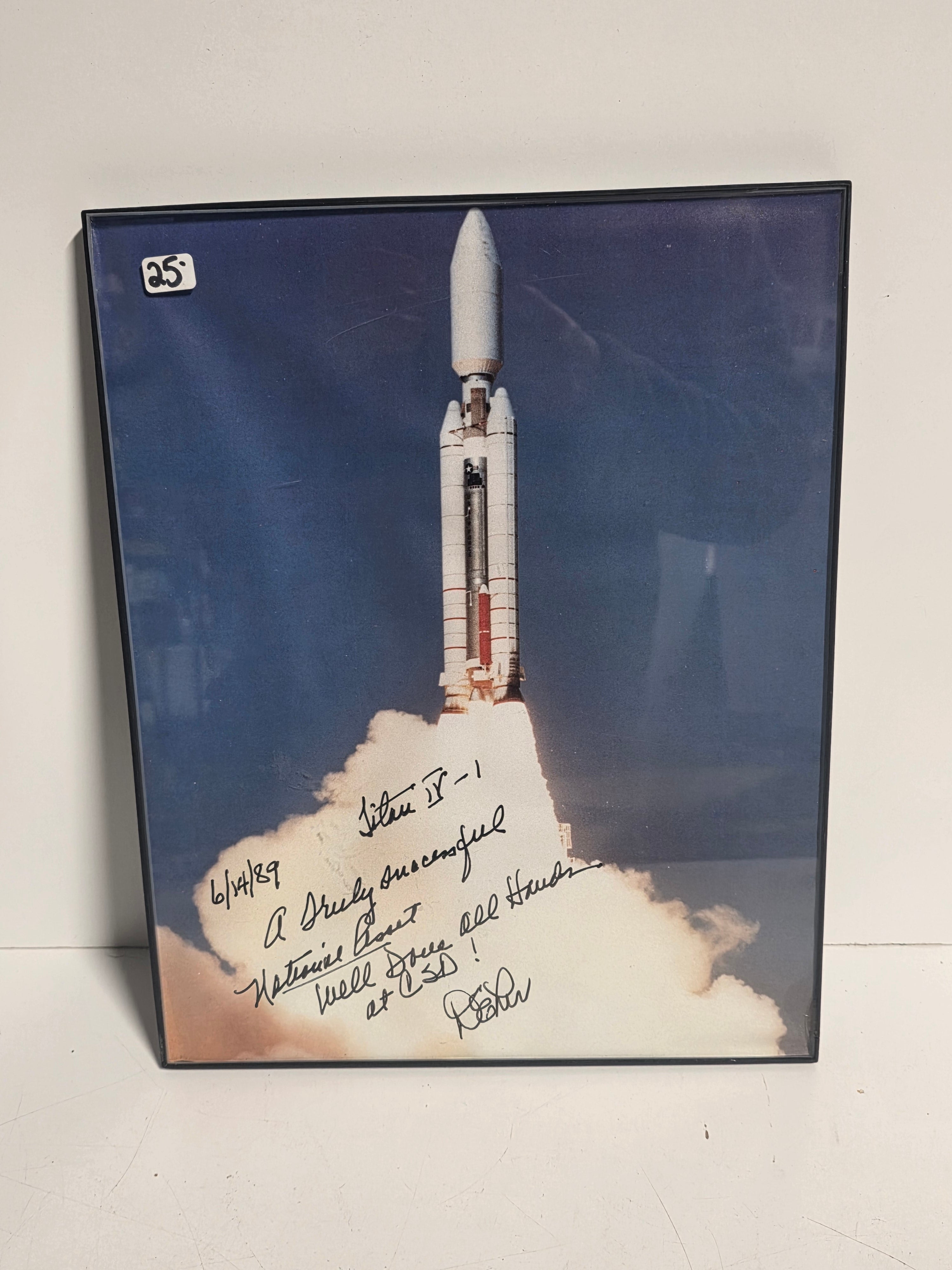 Vintage Signed Titan IV-1 Rocket Launch Photograph Framed NASA Space Memorabilia