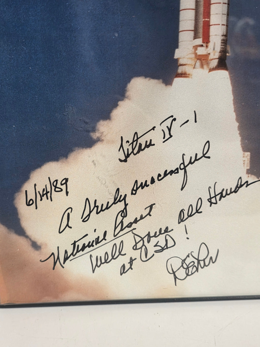 Vintage Signed Titan IV-1 Rocket Launch Photograph Framed NASA Space Memorabilia