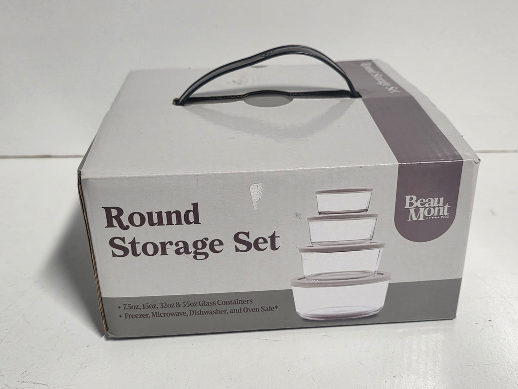 BeauMont Round Glass Storage Container Set With Lids Kitchen Food Storage Set