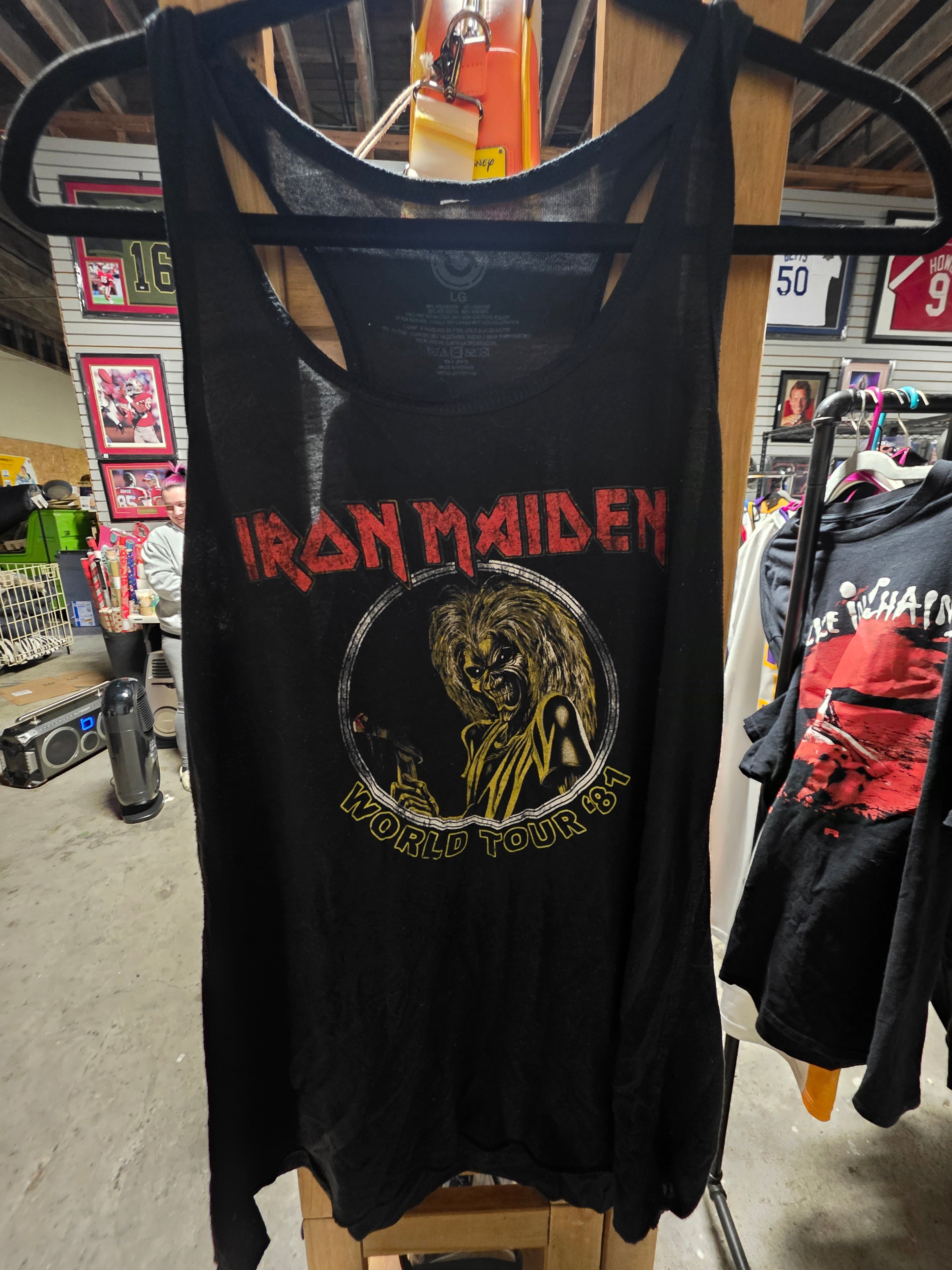 Vintage Iron Maiden World Tour 81 Black Tank Top Size Large Concert Band Shirt