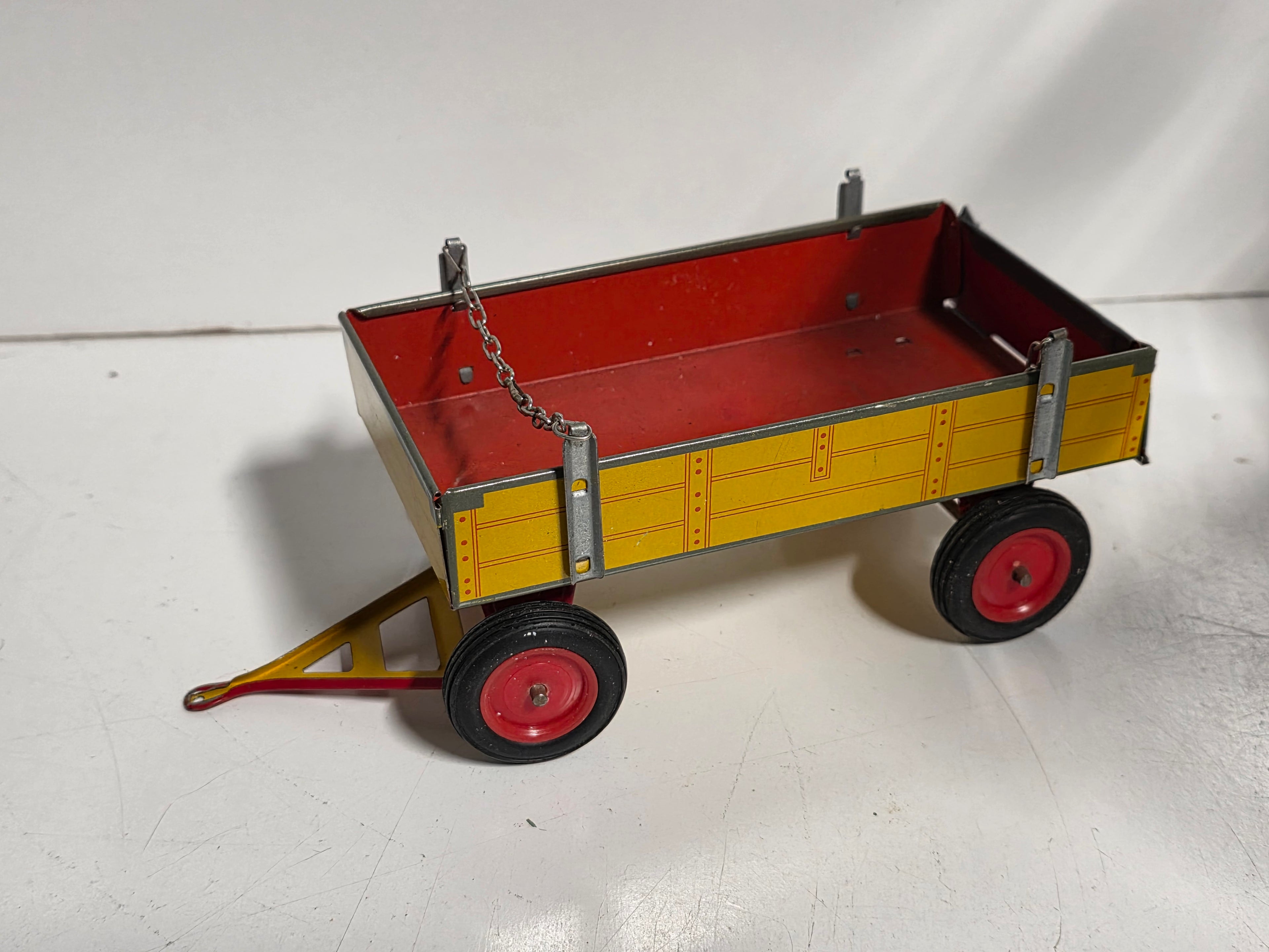 Tin Toy Farm Wagon Trailer Metal Pull Toy Collectible Display Cart Vintage Style