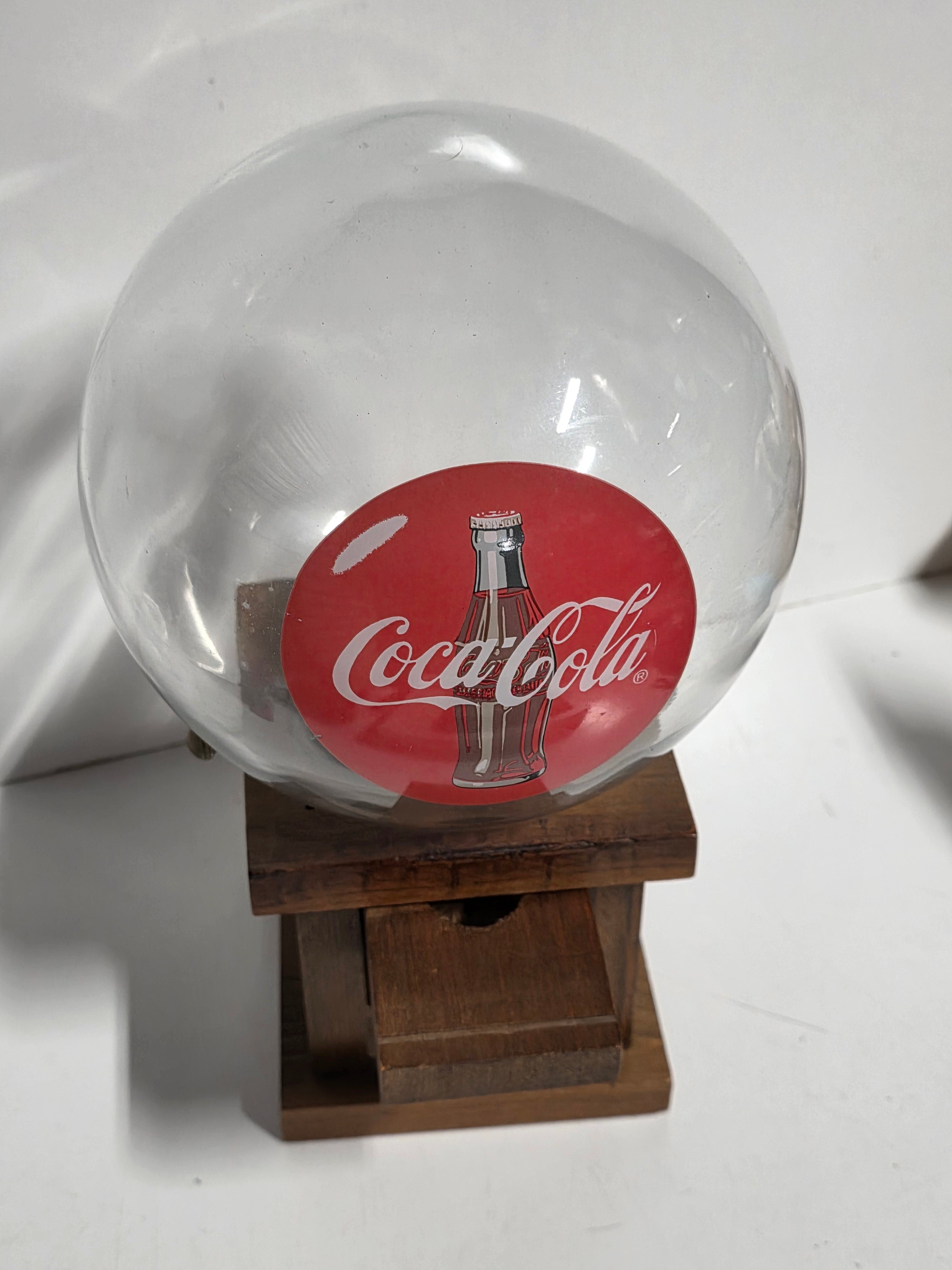 Vintage Coca-Cola Glass Globe Gumball Machine Wooden Base Soda Advertising Decor