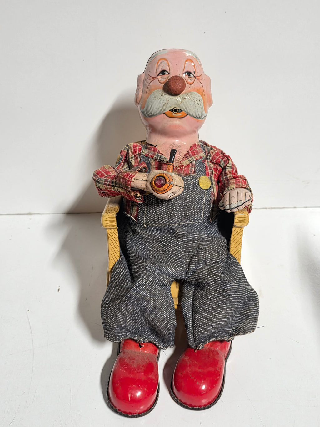Vintage Seated Smoking Man Wind Up Tin Toy Mechanical Figure Collectible Display