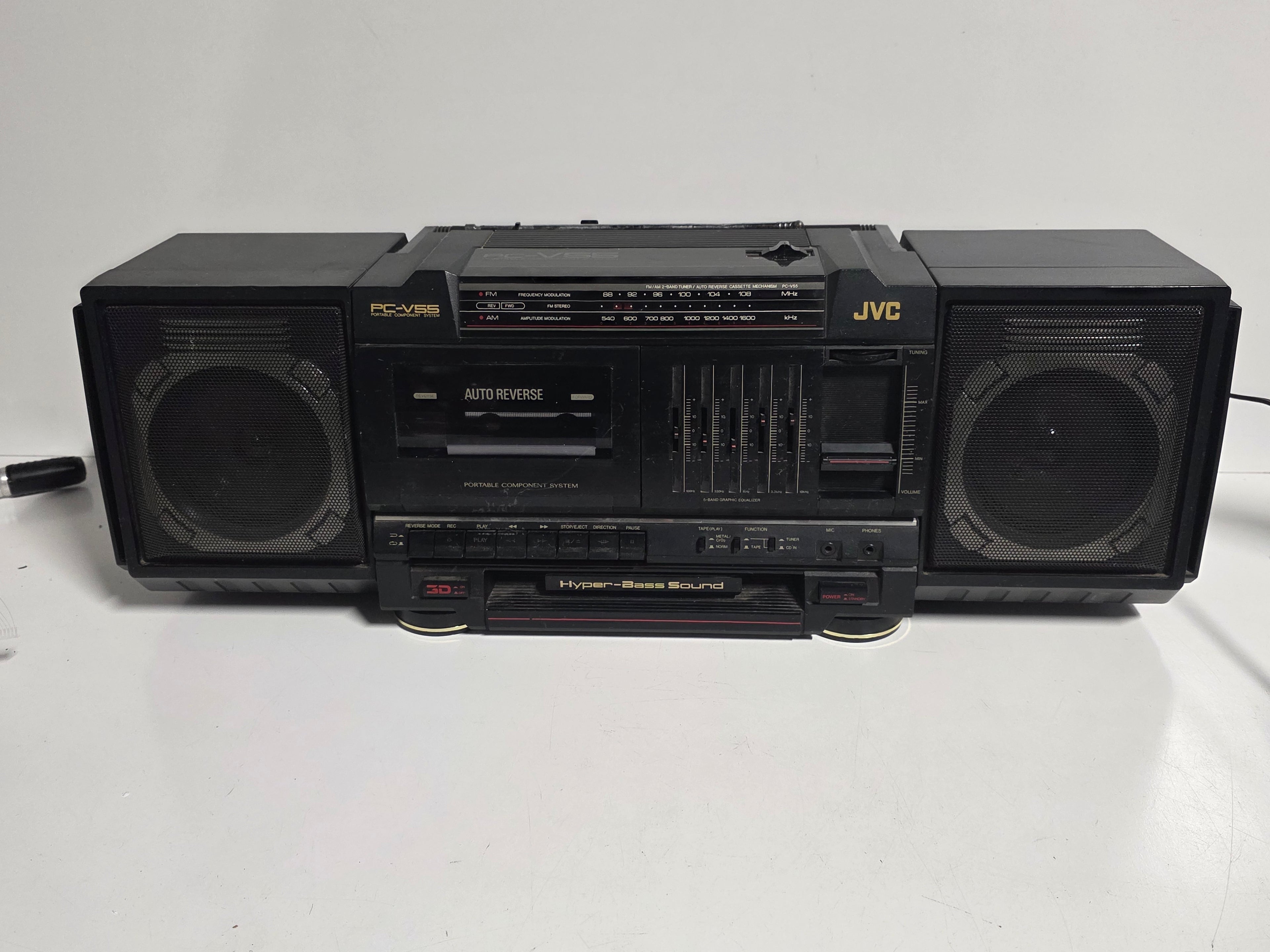 Vintage JVC PC V55 Portable Stereo Boombox Cassette Radio Hyper Bass System